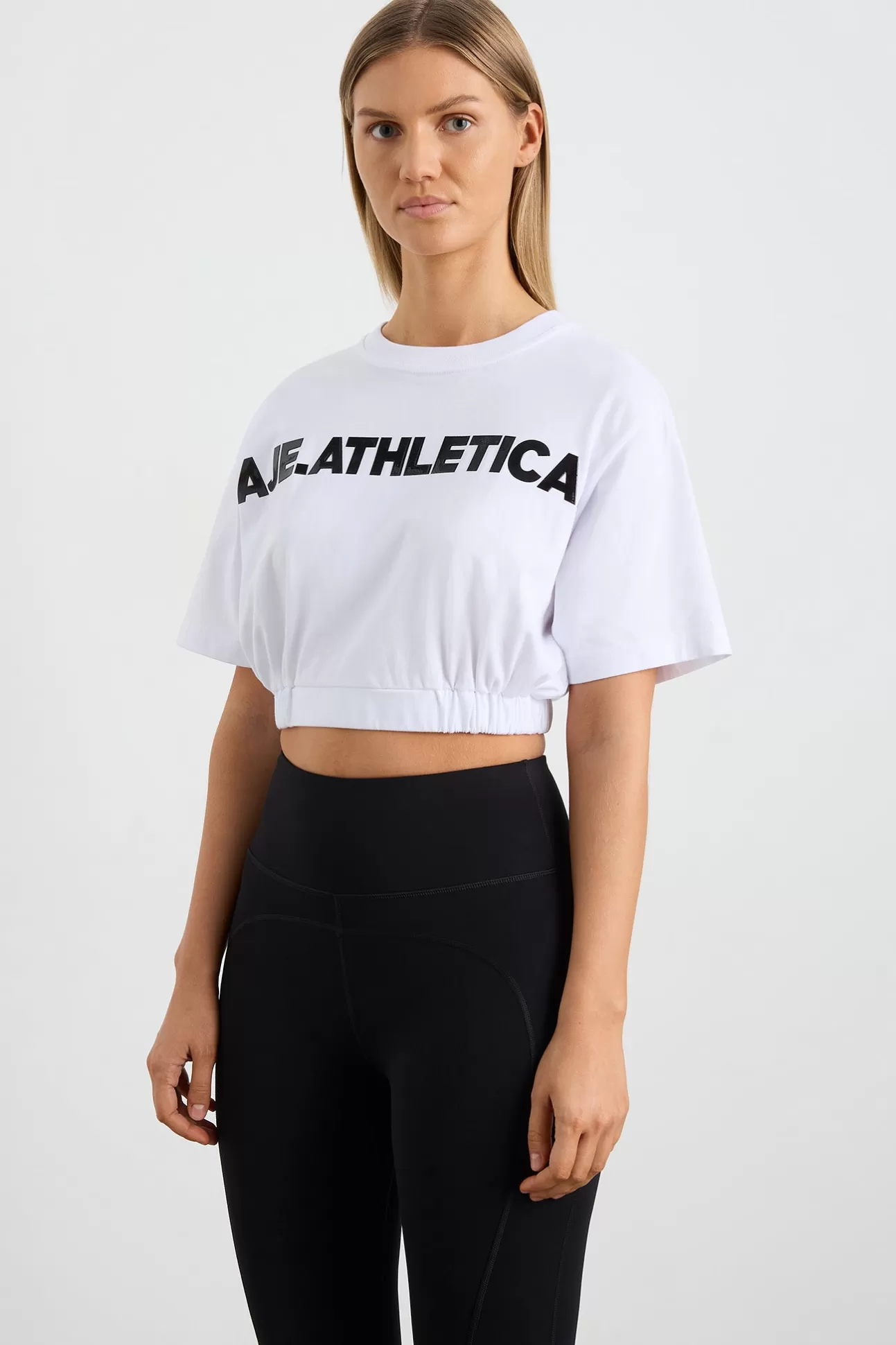 Aje ATHLETICA Elasticated Logo Crop Tee 105 White Cheap