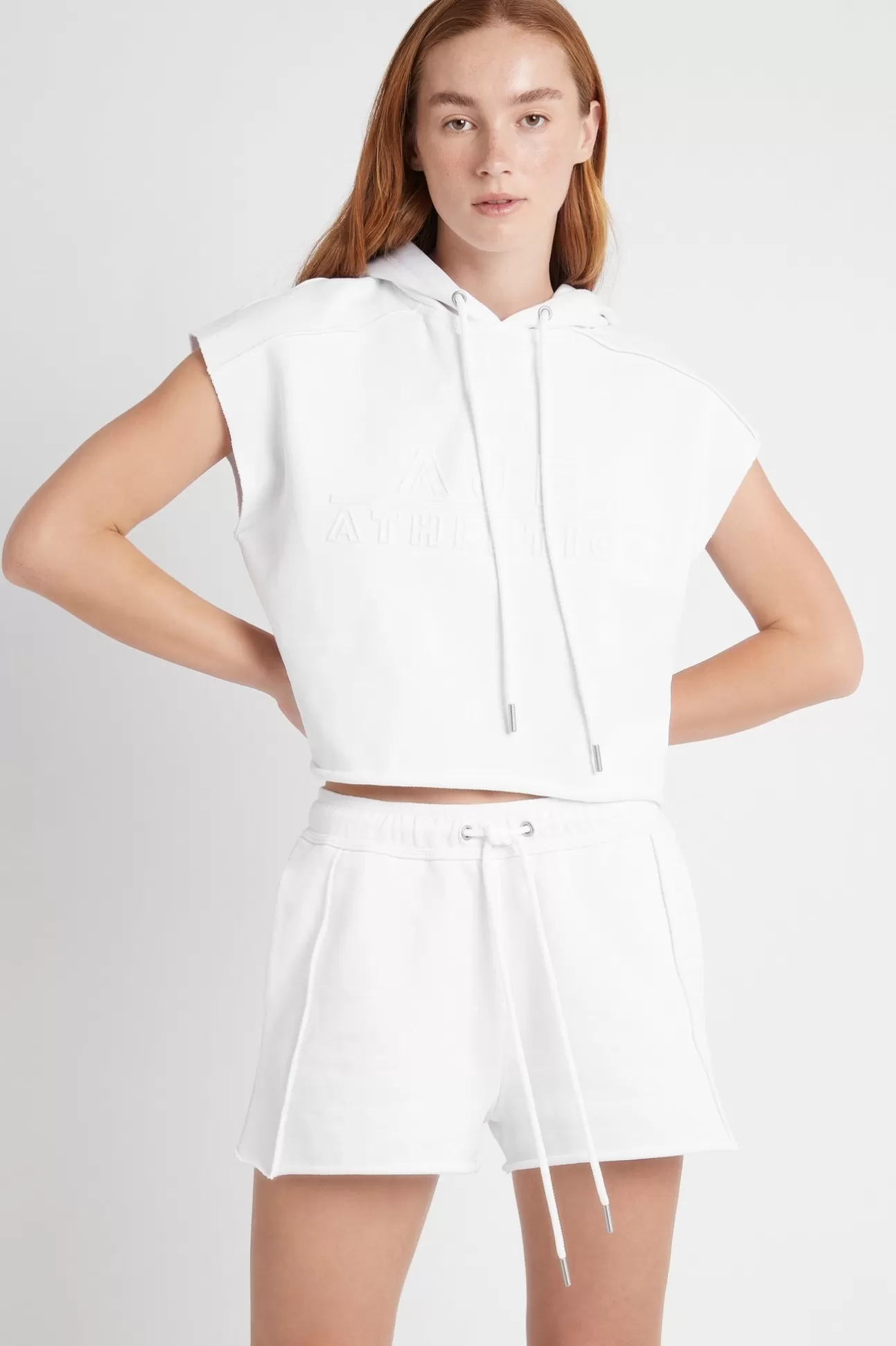 Aje ATHLETICA Embossed Classic Short Sleeve Cropped Hoodie 402 White Best Sale