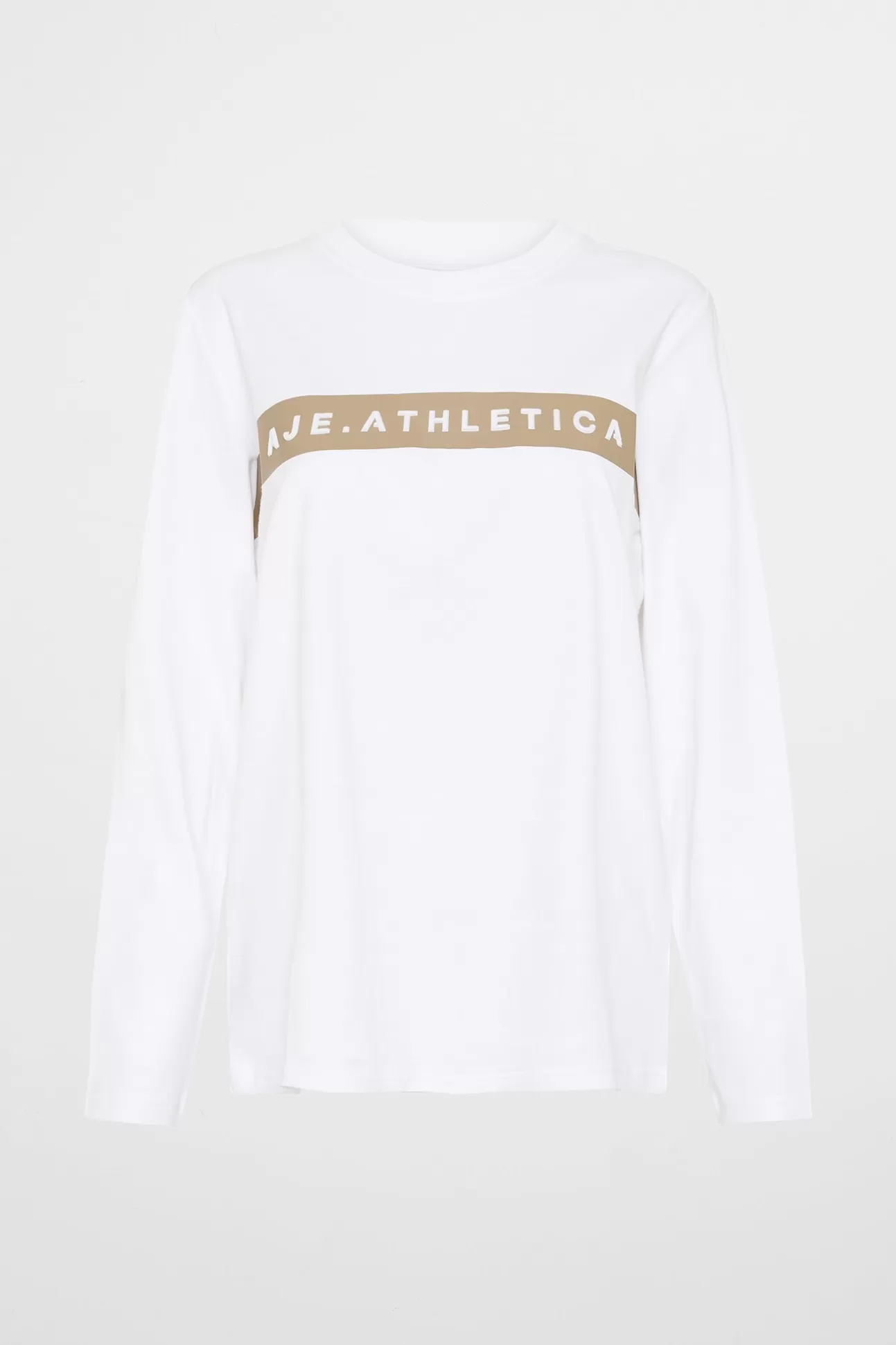 Aje ATHLETICA Embossed Logo Long Sleeve T-Shirt 127 White Soft Khaki Flash Sale