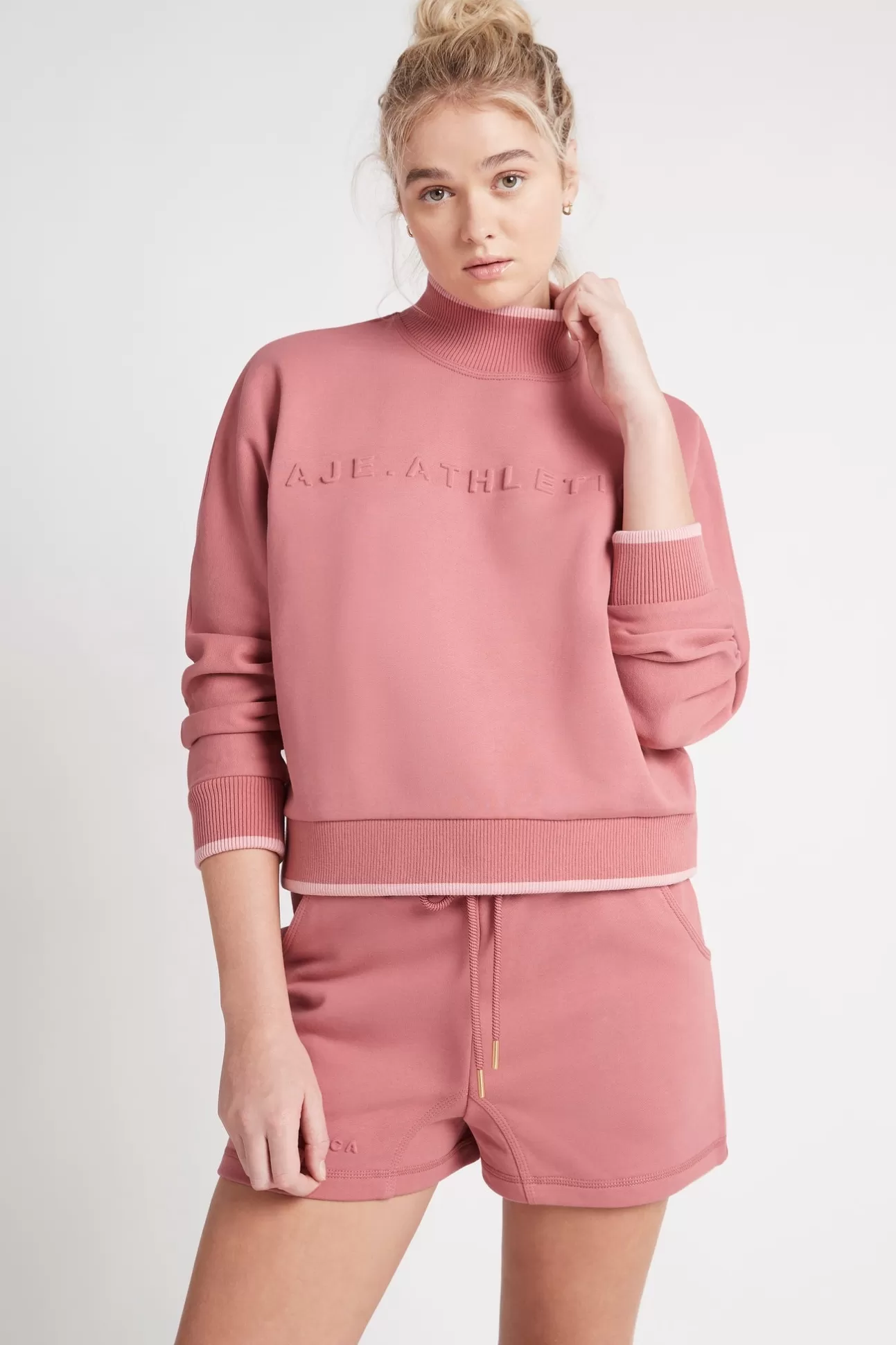 Aje ATHLETICA Embossed Signature Logo Funnel Neck Jumper 412 Rose Pink/Rose Quartz Discount