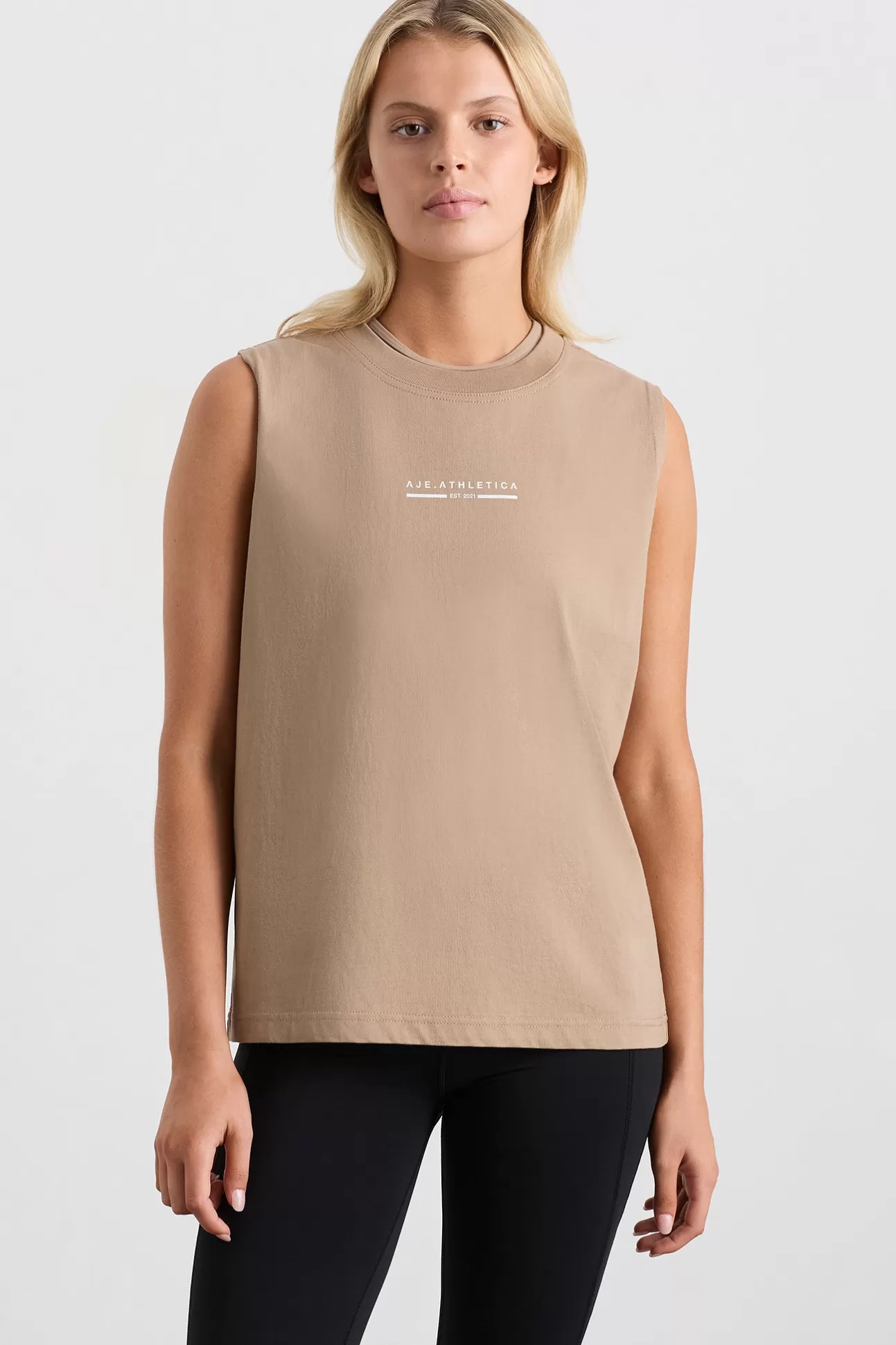 Aje ATHLETICA Established Logo Long Tank 155 Dune Sale