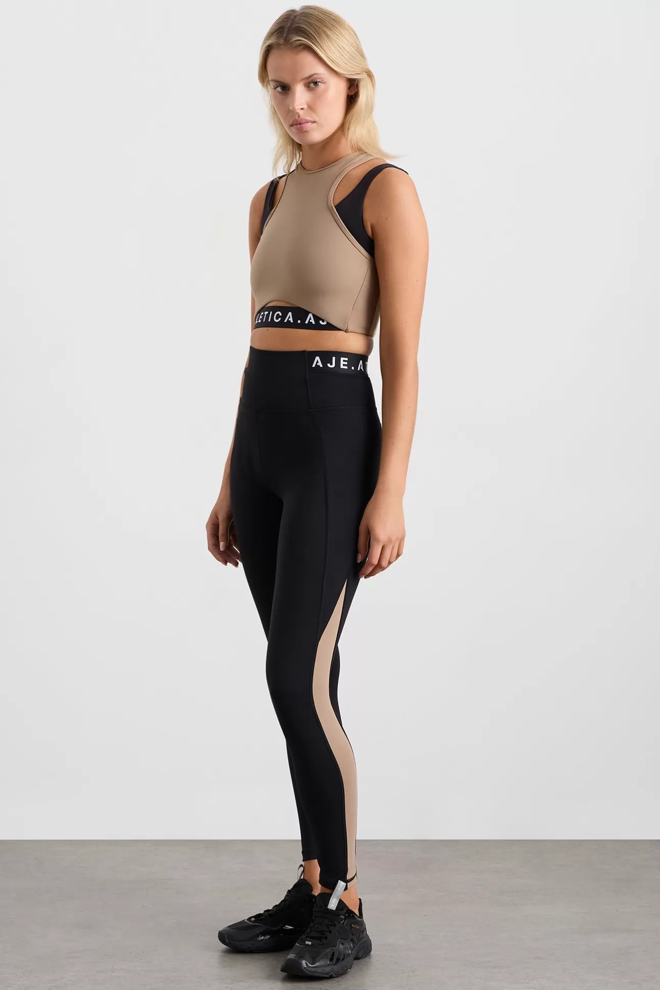 Aje ATHLETICA Full Length Logo Leggings 204 Black/ Dune Fashion