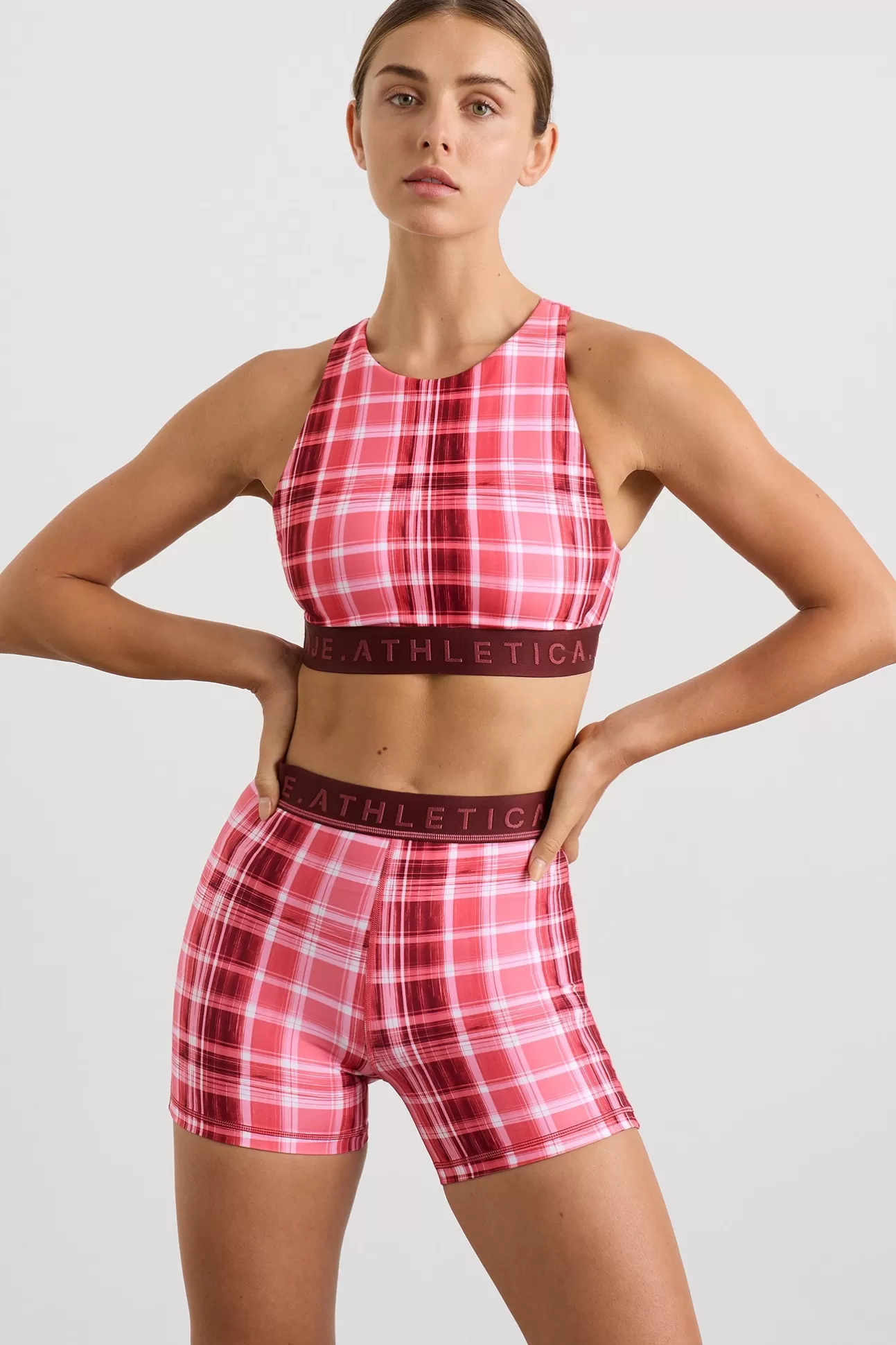 Aje ATHLETICA High Neck Sports Bra 374 Blurred Pink Check Cheap