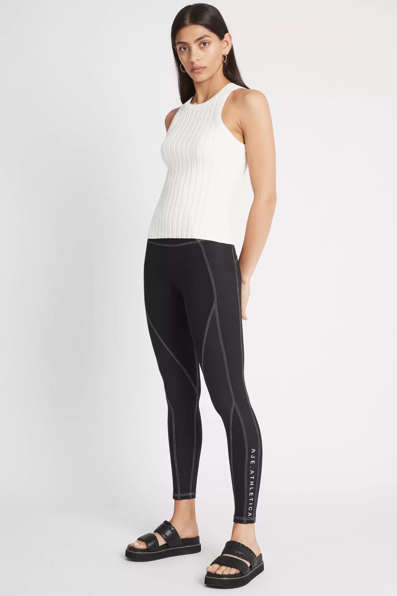 Aje ATHLETICA High Rise Full Length Panelled Legging 020 Black/White Discount