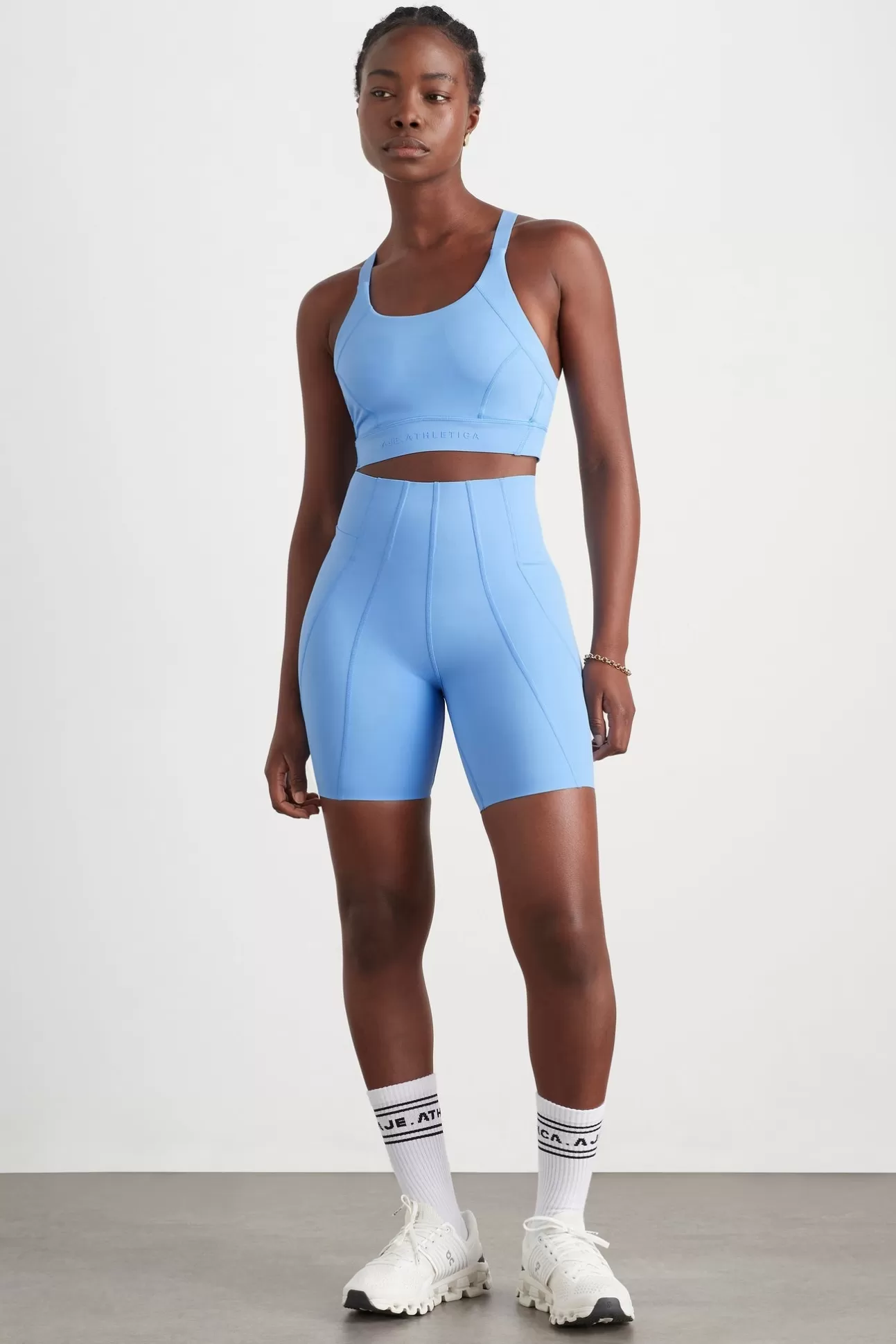 Aje ATHLETICA High Rise Mid Length Bike Short 615 Cerulean Blue Sale