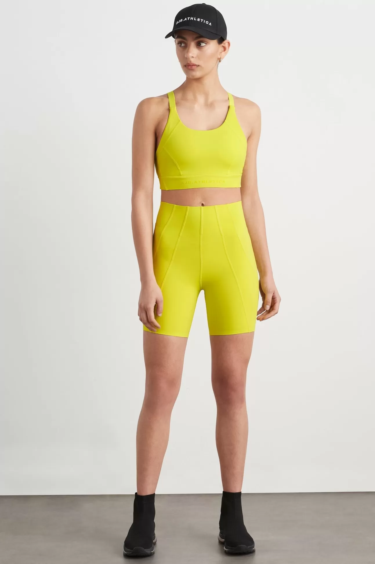 Aje ATHLETICA High Rise Mid Length Bike Short 615 Citrus Yellow Cheap