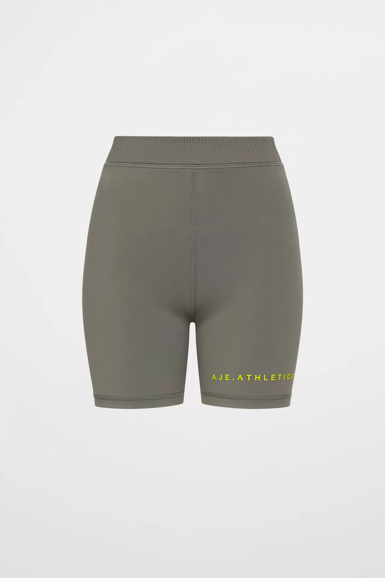 Aje ATHLETICA High Rise Pintuck Mid Length Bike Shorts 625 Midnight Grey/Citrus Yellow Clearance