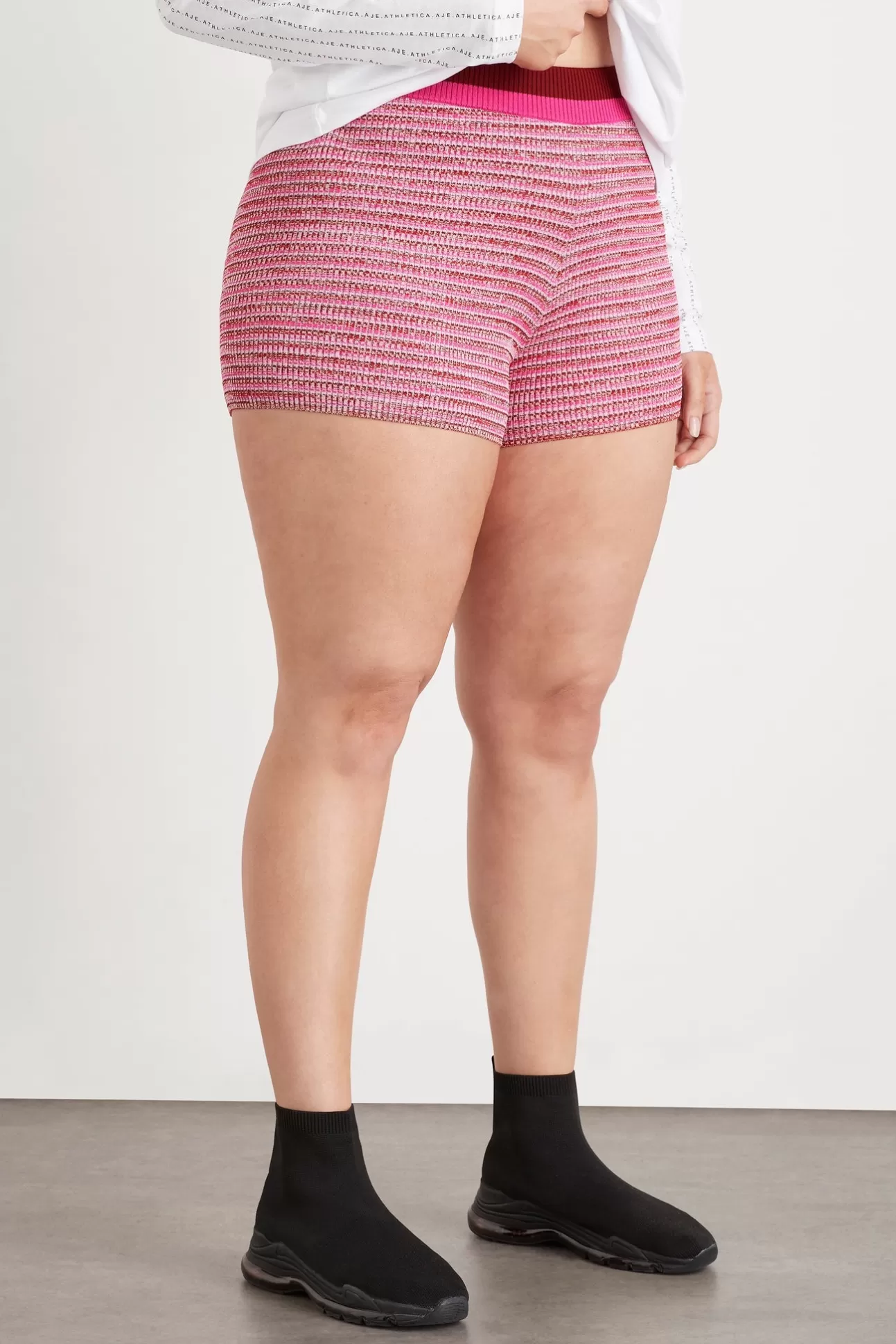 Aje ATHLETICA High Rise Striped Knit Bike Shorts 625 Berry/Multi Online