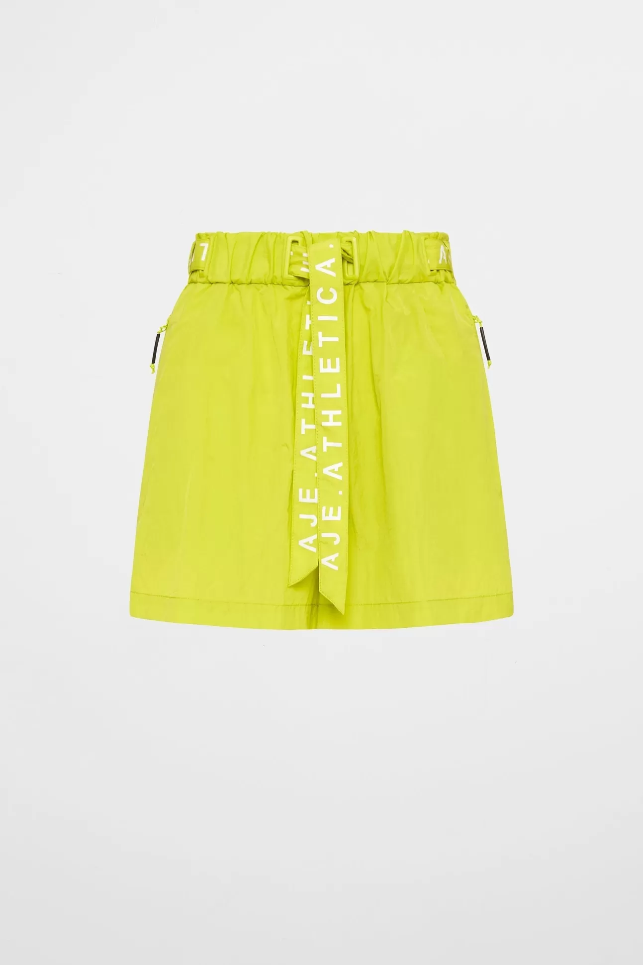 Aje ATHLETICA High Waisted Belted Shorts 608 Citrus Yellow/Wht Sale