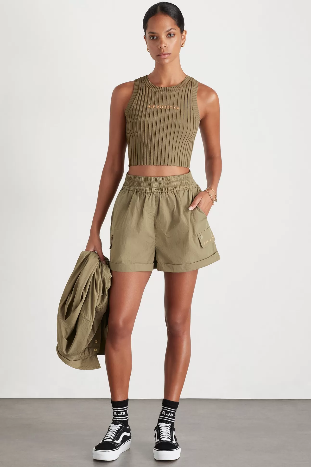 Aje ATHLETICA High Waisted Shorts 608 Soft Khaki Online