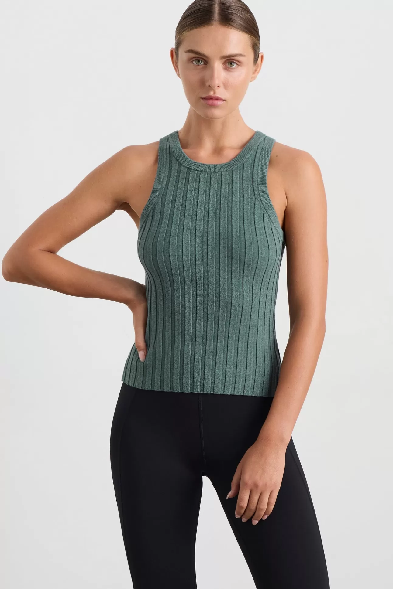 Aje ATHLETICA Hydra Racer Knit Ribbed Top Moss Green Store