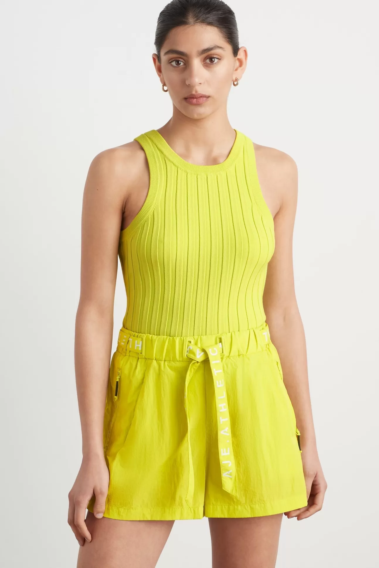 Aje ATHLETICA Hydra Racer Knit Ribbed Top Citrus Yellow Sale