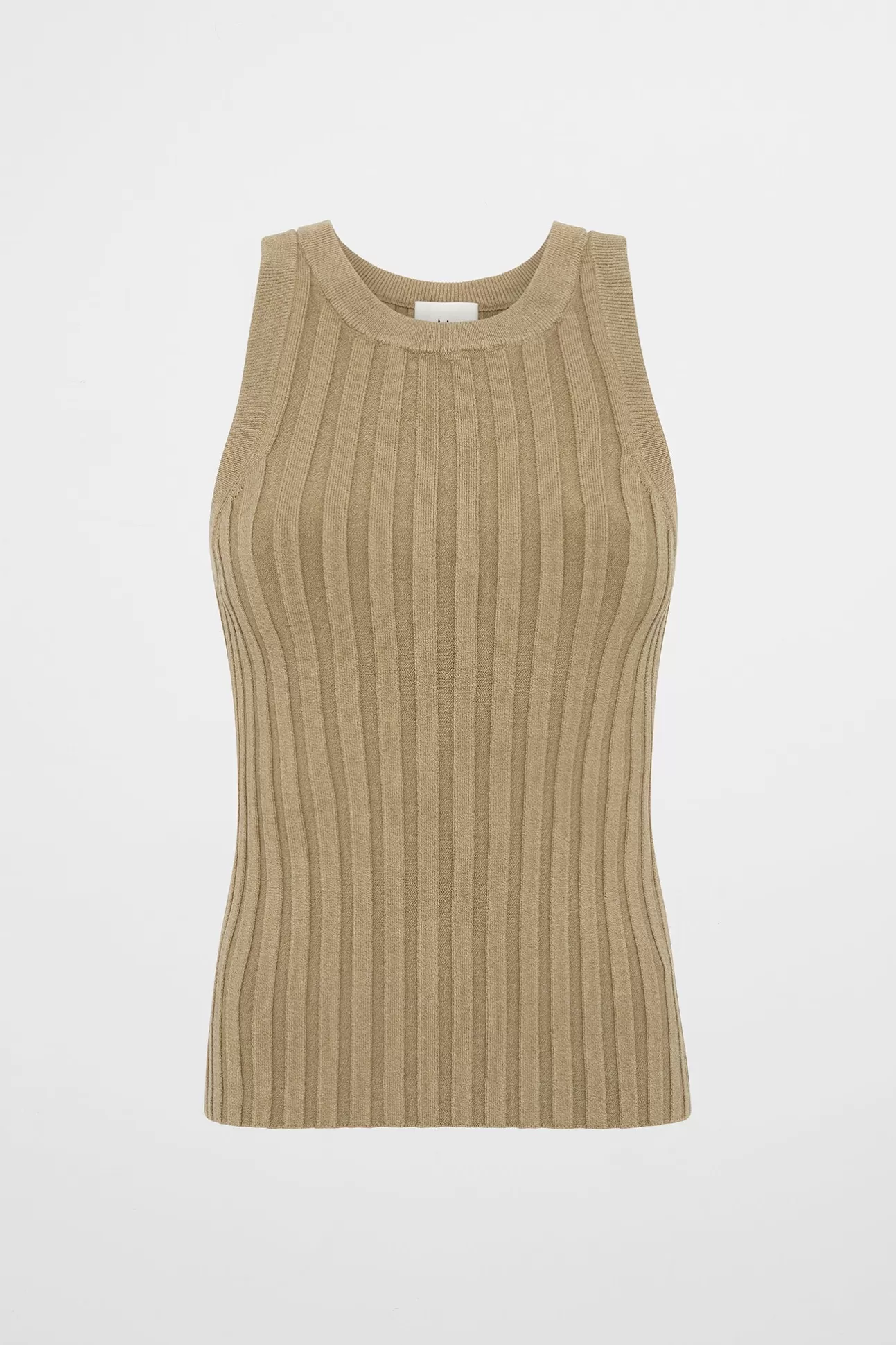 Aje ATHLETICA Hydra Racer Knit Ribbed Top Soft Khaki New