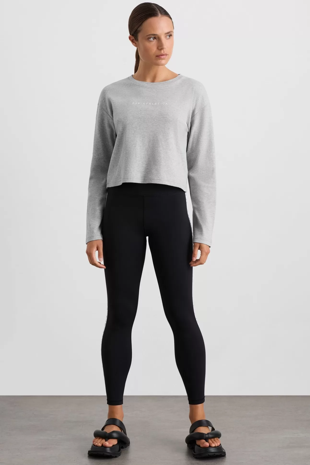 Aje ATHLETICA Keyhole Drawstring Long Sleeve Tee 149 Grey Marle Outlet