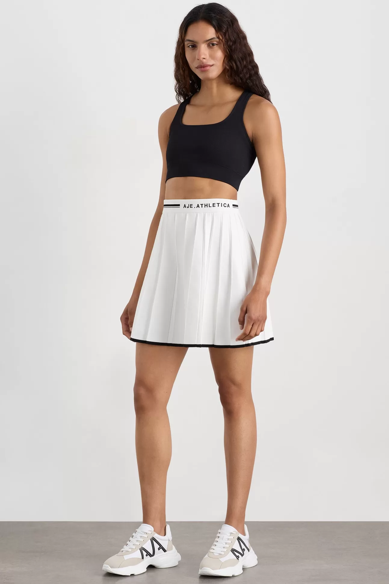 Aje ATHLETICA Knit Pleated Skirt 628 White / Black Clearance