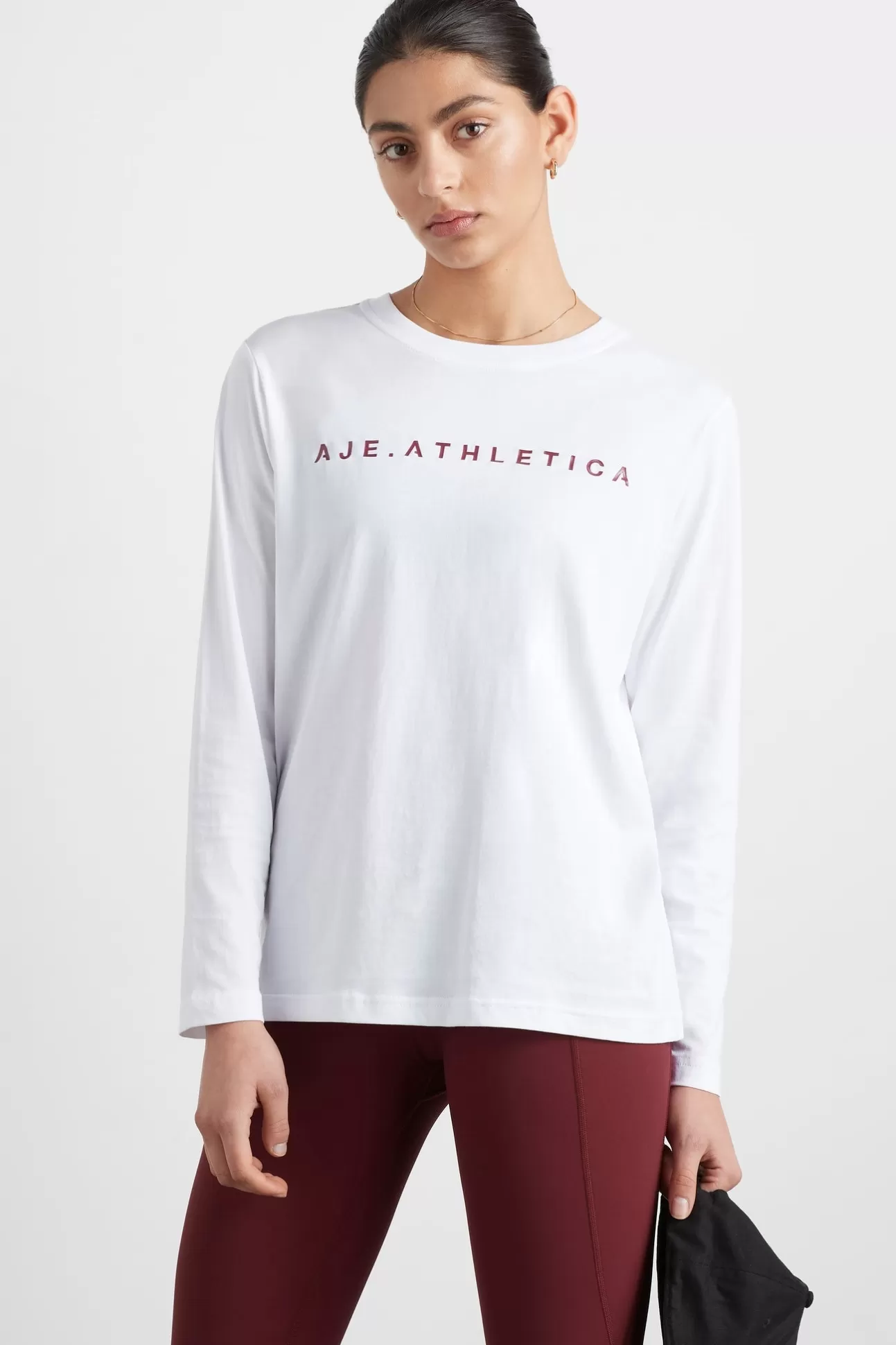 Aje ATHLETICA Logo Long Sleeve T-Shirt 127 White/Burnt Burgundy Online