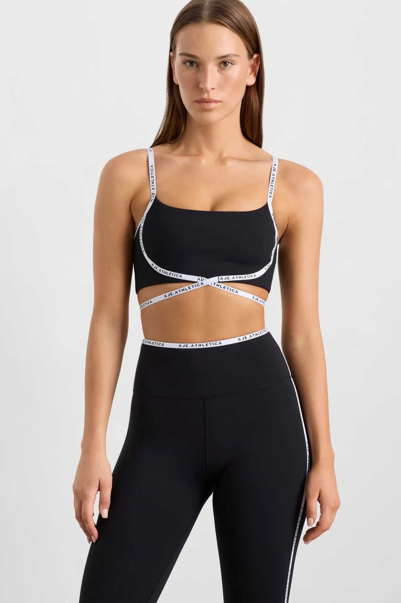 Aje ATHLETICA Logo Tape Crossover Bra 393 Black/White Cheap