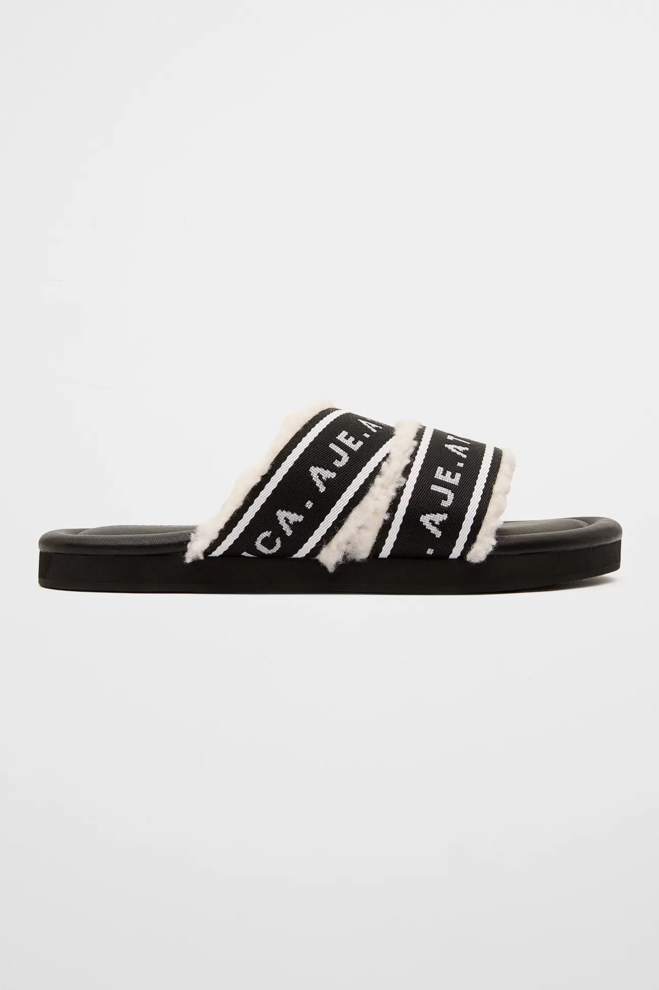 Aje ATHLETICA Logotape Shearling Slides 938 Black/White Best