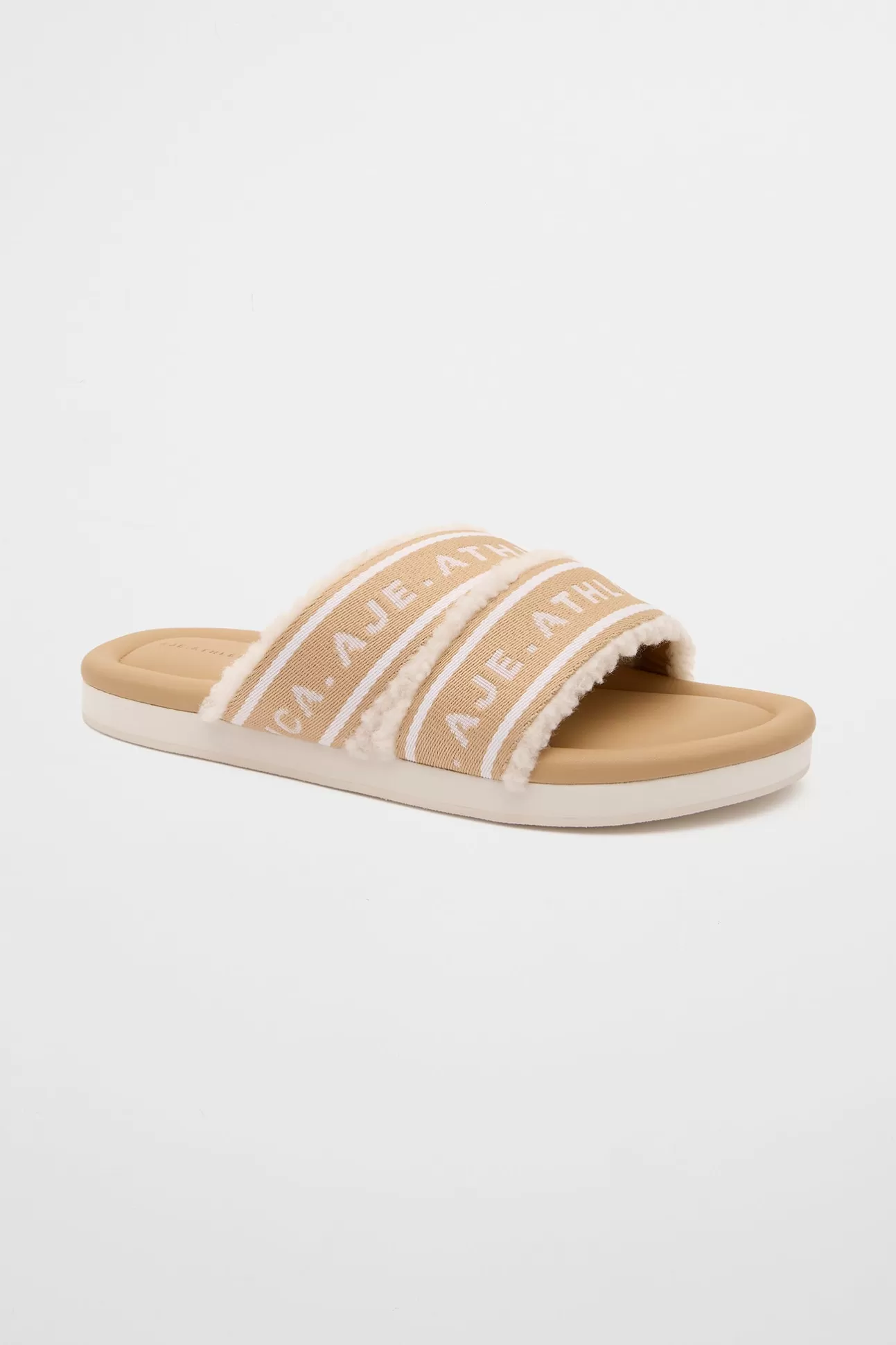 Aje ATHLETICA Logotape Shearling Slides 938 Latte Beige Shop