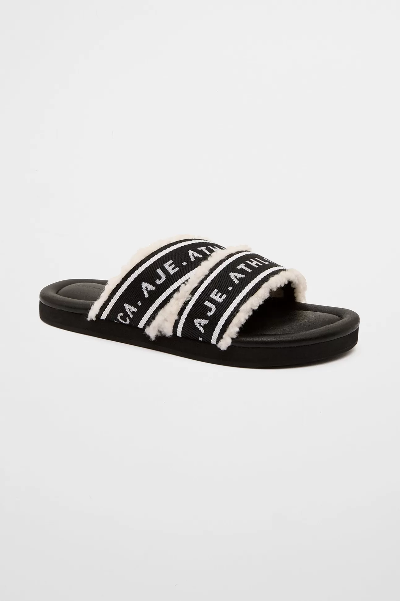 Aje ATHLETICA Logotape Shearling Slides 938 Black/White Best