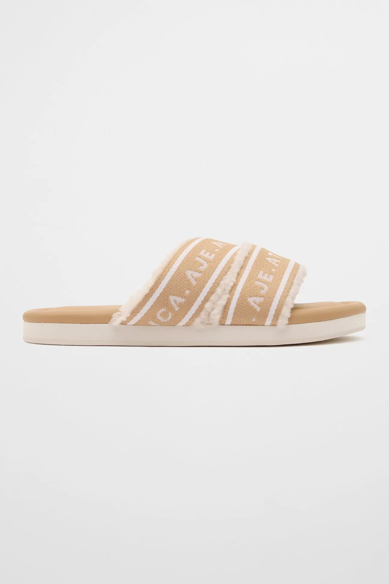 Aje ATHLETICA Logotape Shearling Slides 938 Latte Beige Shop