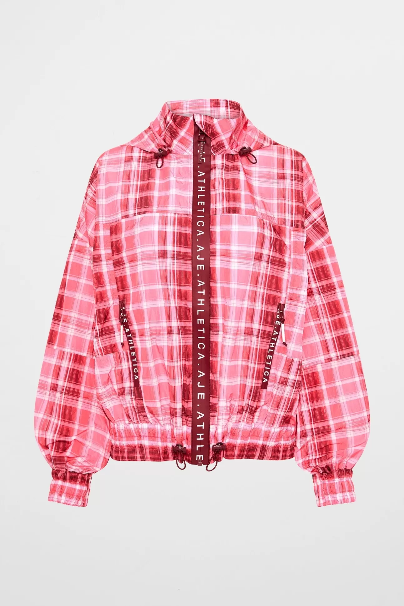 Aje ATHLETICA Long Line Spray Jacket Blurred Pink Check Shop