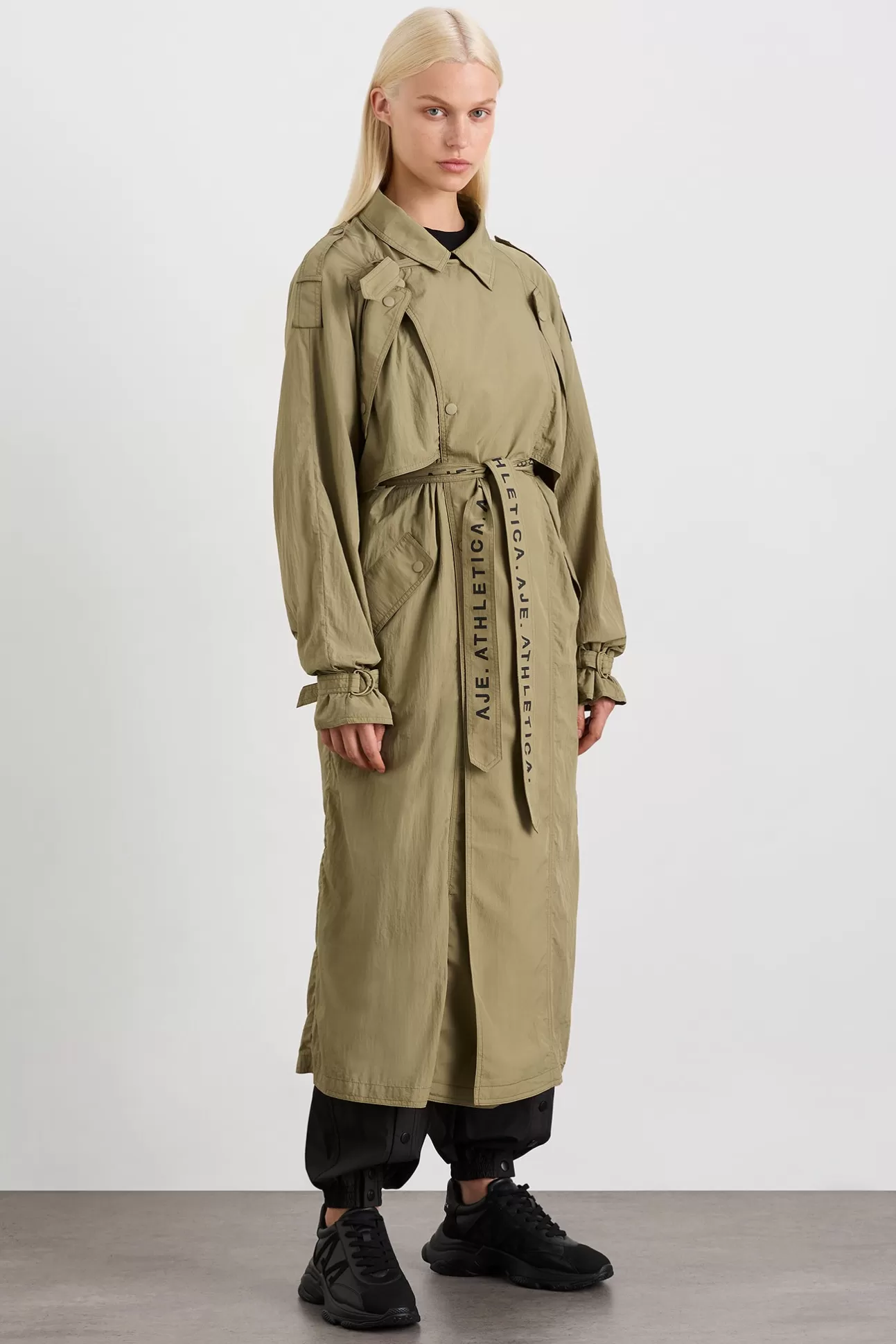 Aje ATHLETICA Longline Belted Trench 703 Soft Khaki/Black Cheap