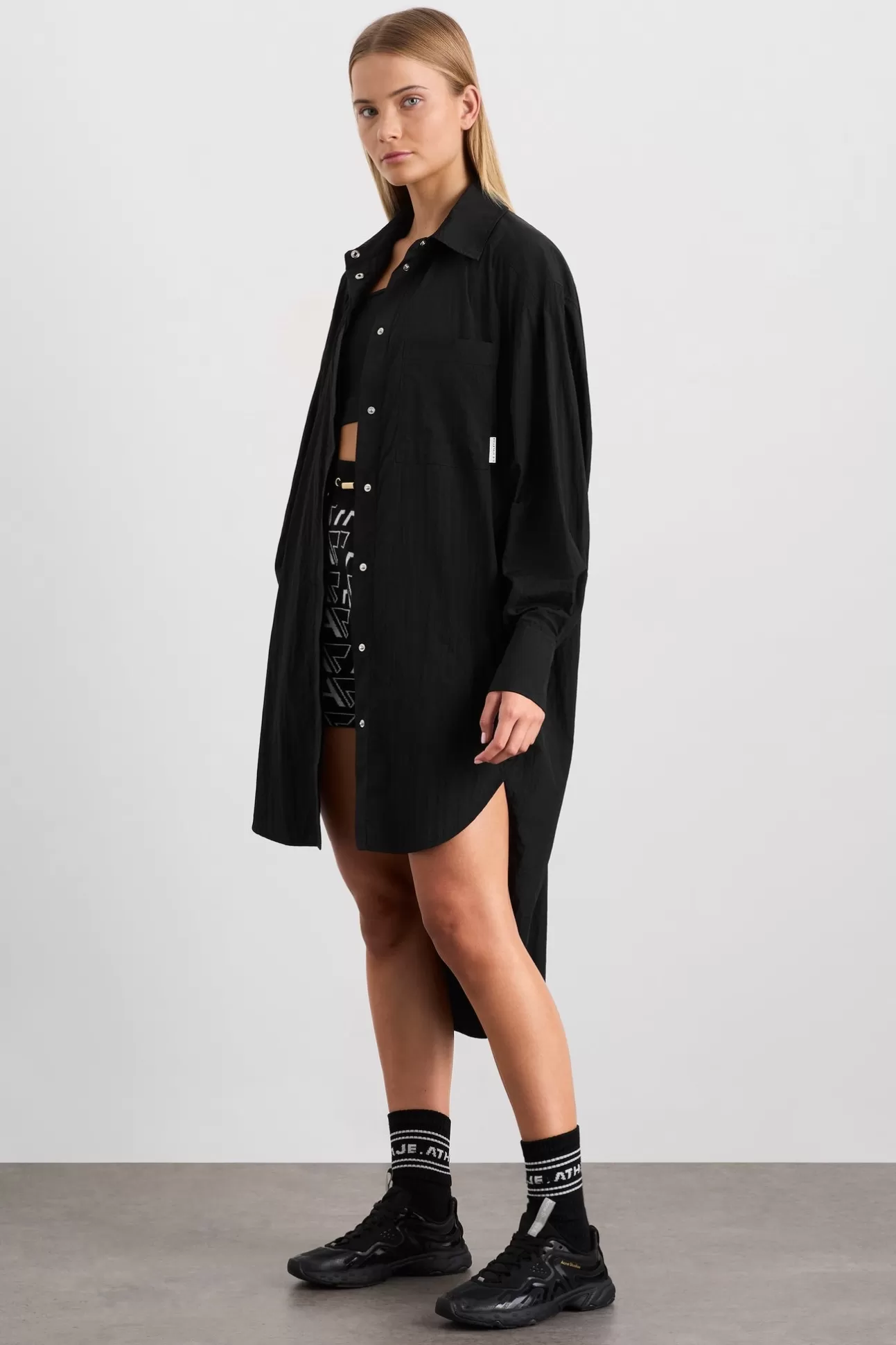 Aje ATHLETICA Longline Windbreaker Shirt 438 Black Clearance