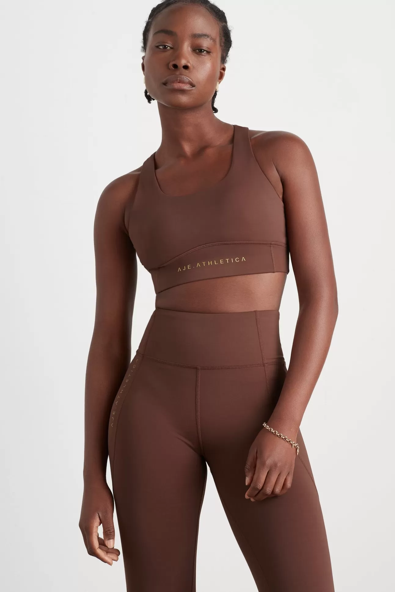 Aje ATHLETICA Mesh Racer Back Sports Bra 338 Dark Chocolate Sale