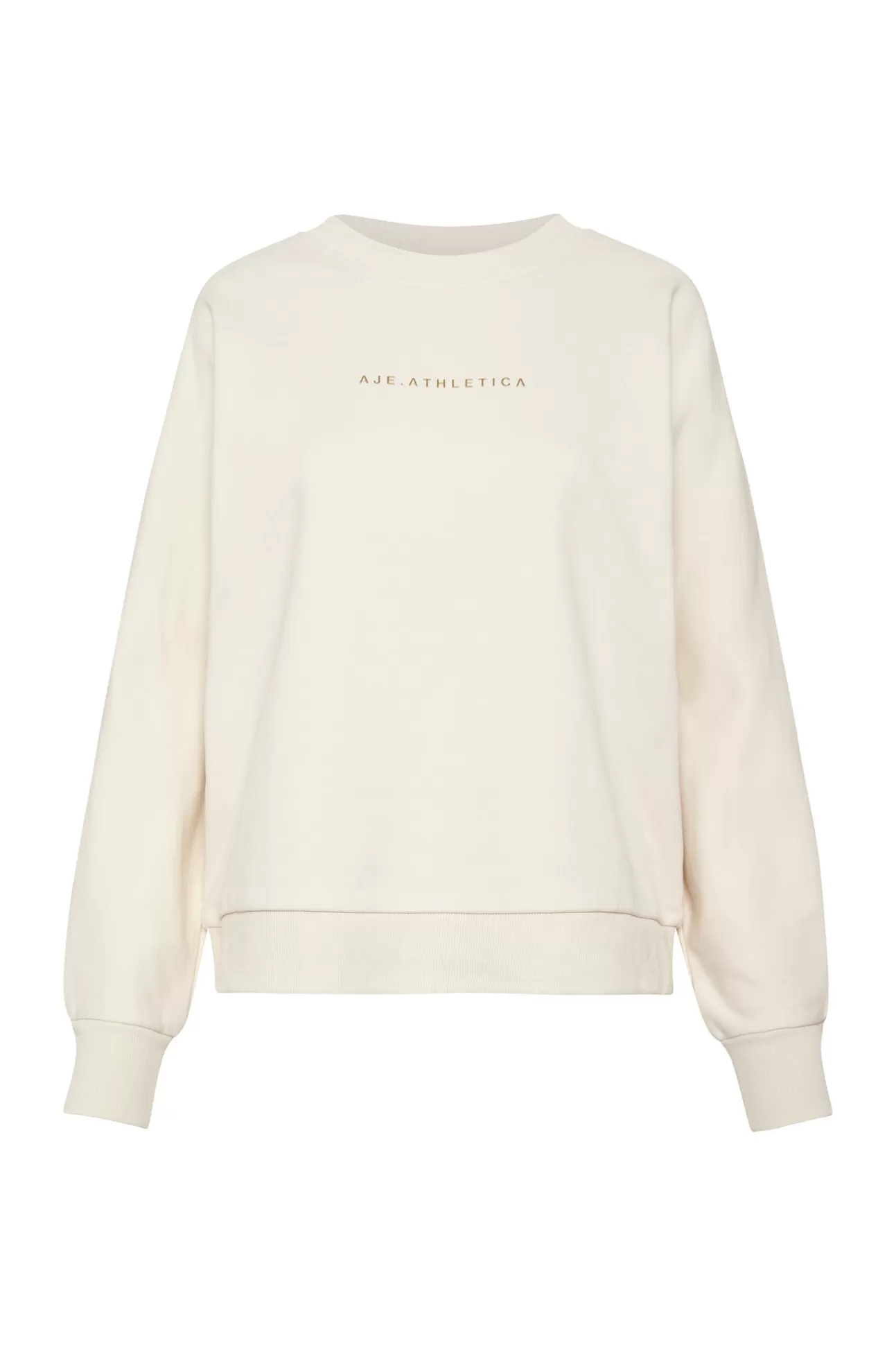 Aje ATHLETICA Metallic Signature Logo Crew Jumper 401 Light Ivory Flash Sale