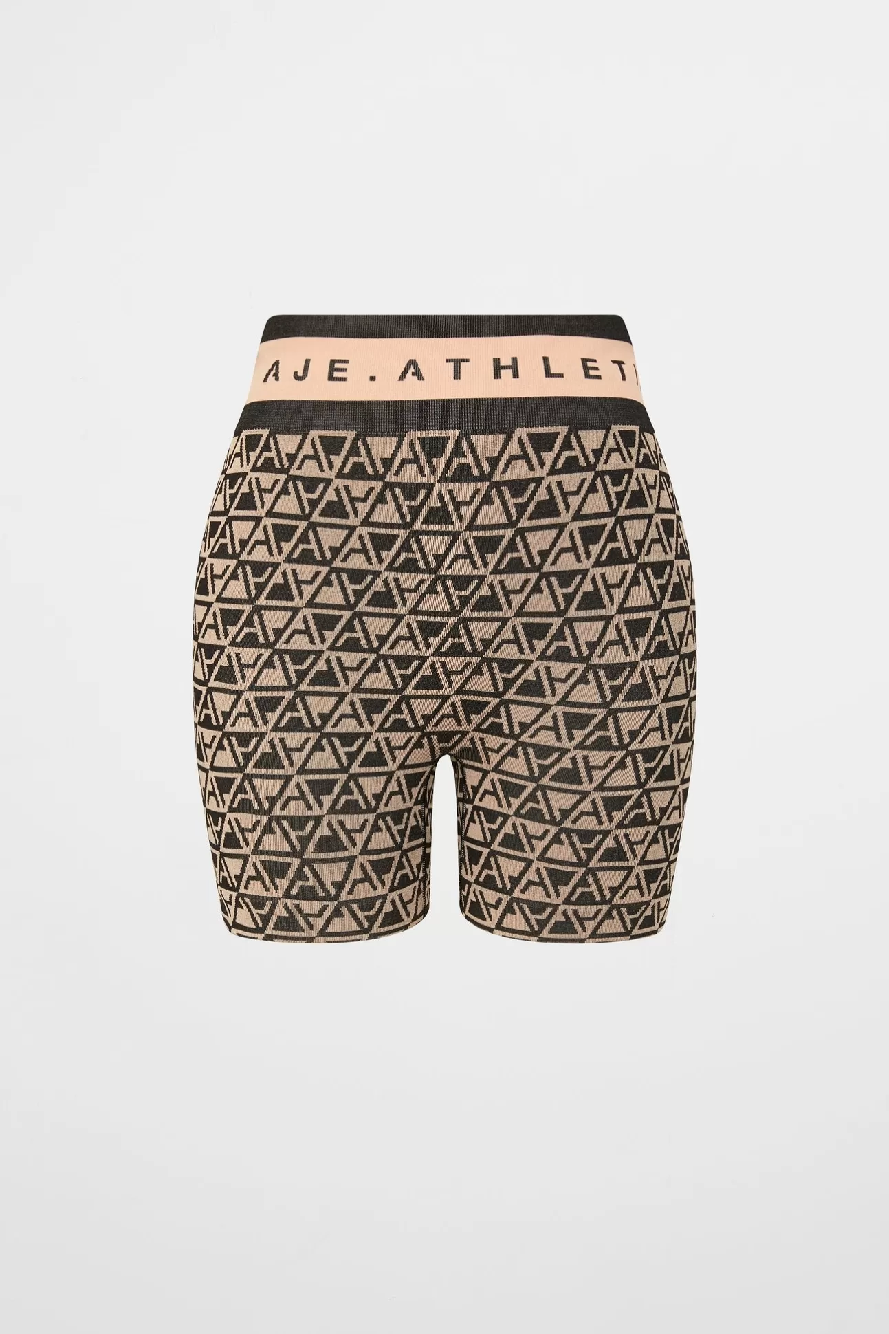 Aje ATHLETICA Mid Length Seamless Bike Shorts 624 Geo Print/Beige New