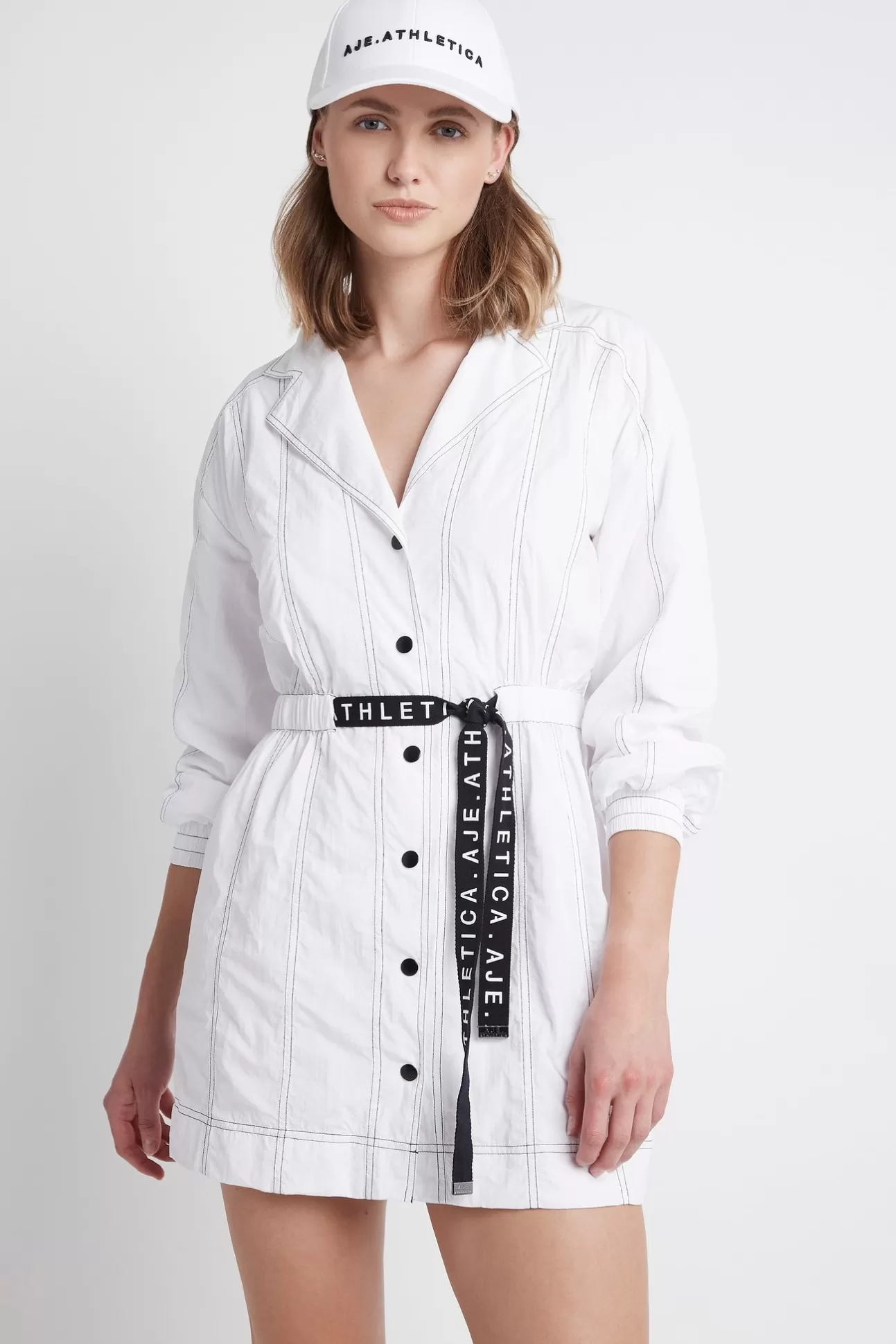 Aje ATHLETICA Oversized Belted Mini Dress 803 White/Black Flash Sale