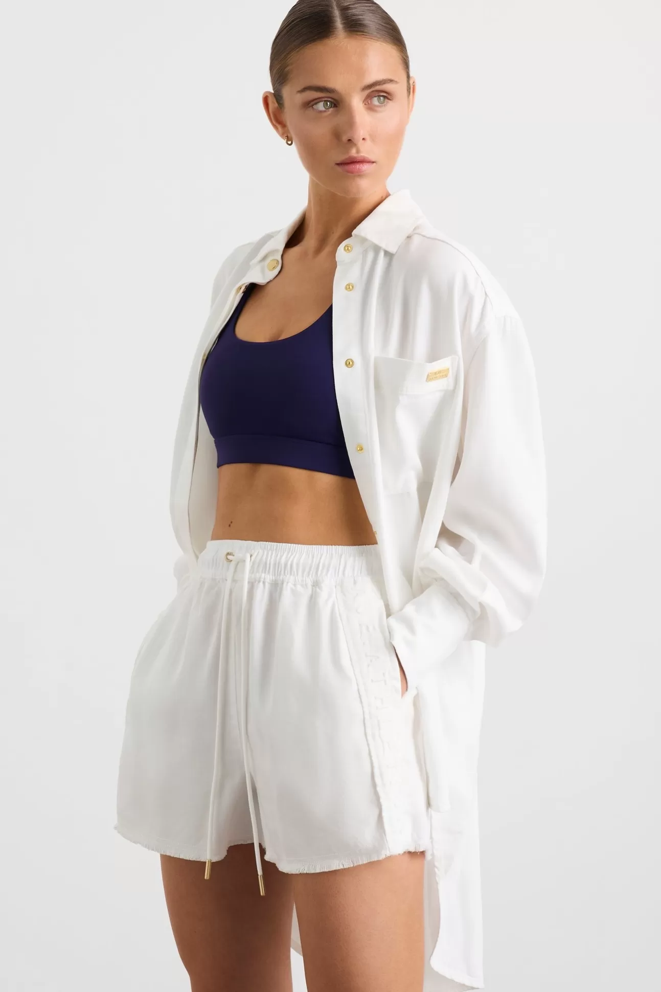 Aje ATHLETICA Oversized Denim Shirt 421 White Best Sale