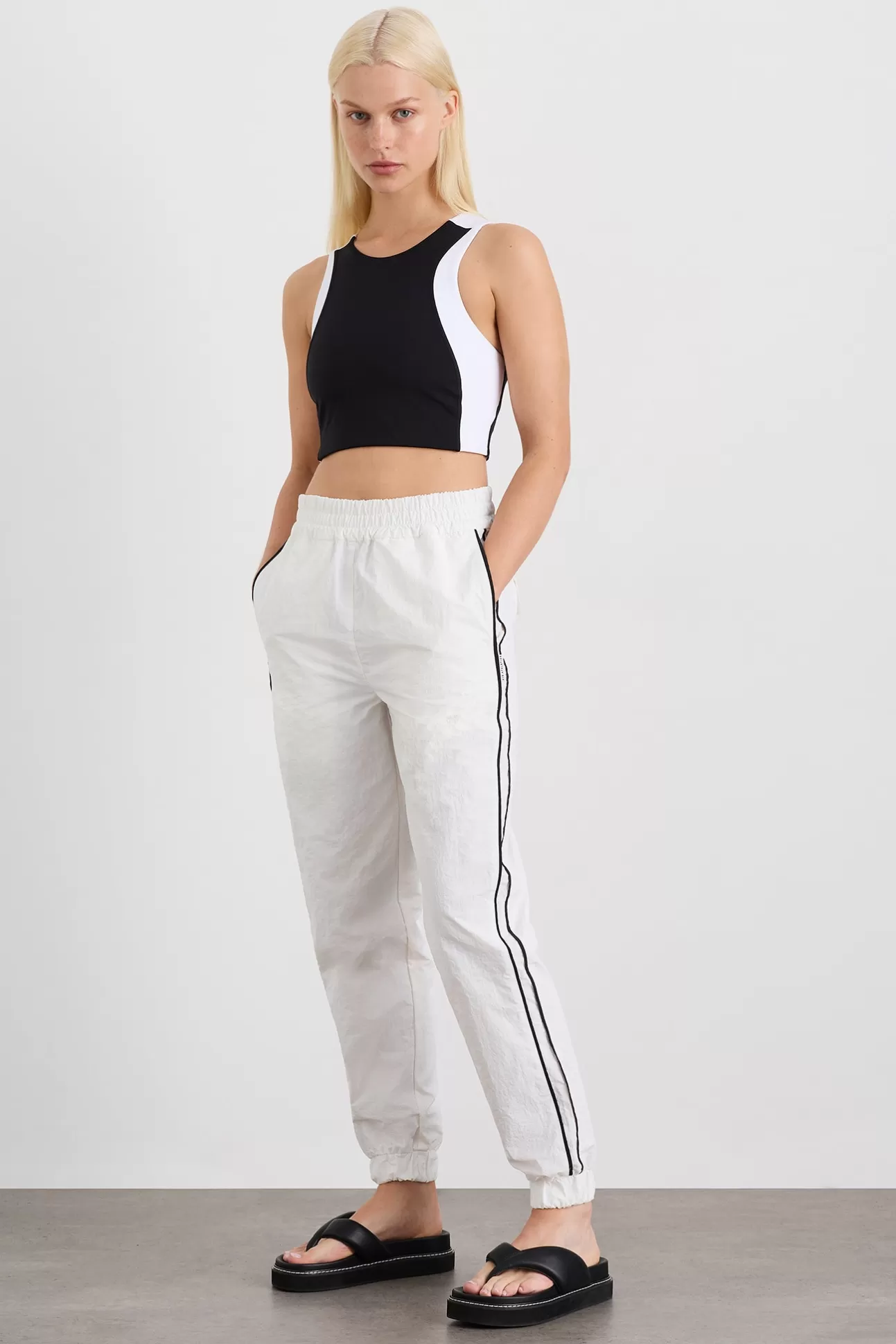 Aje ATHLETICA Panelled Spray Pants 511 White/Black Discount