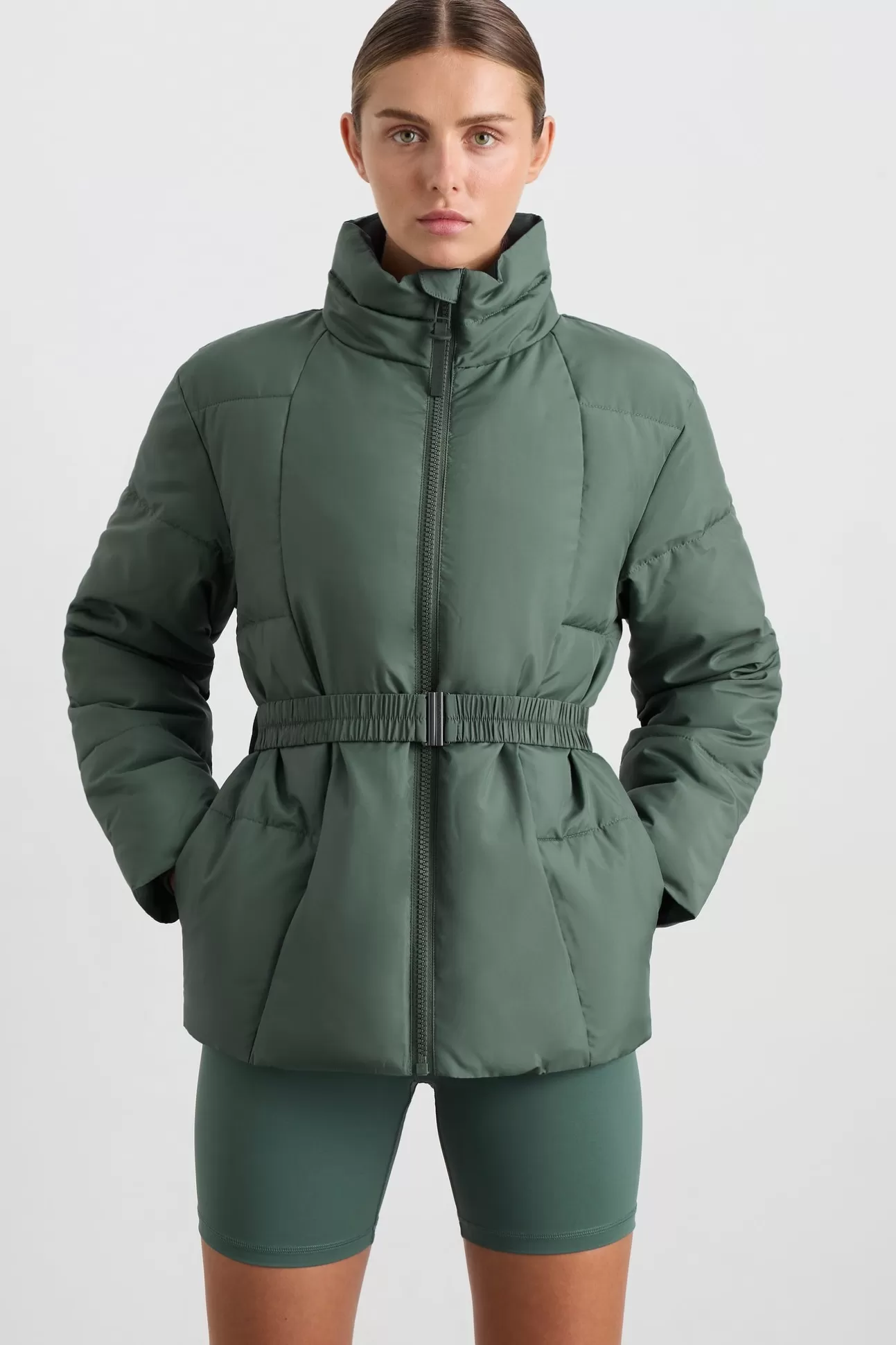 Aje ATHLETICA Peplum Puffer 753 Moss Green Hot