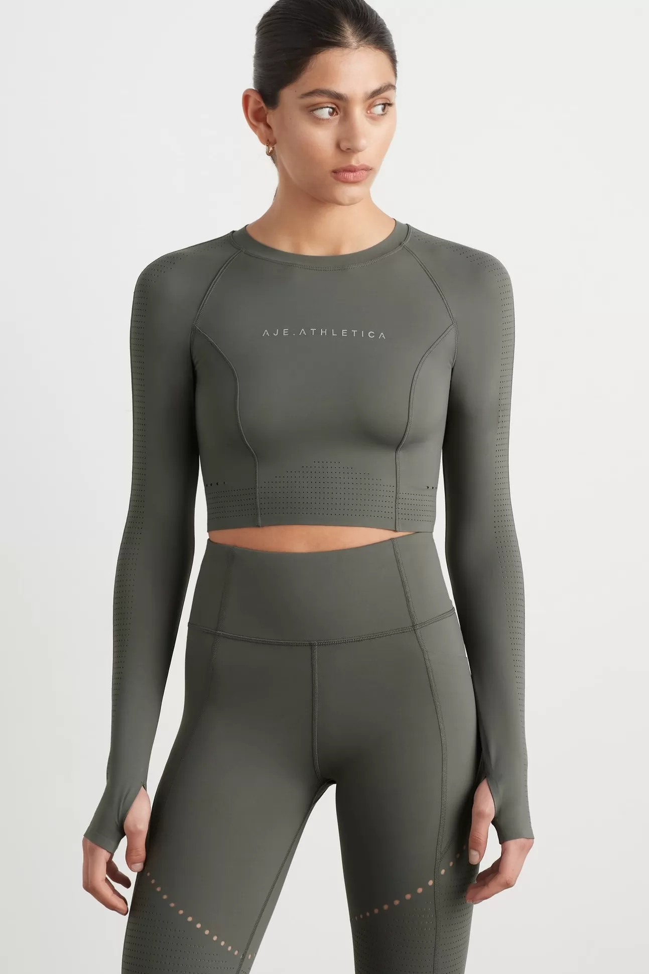 Aje ATHLETICA Perforated Long Sleeve Crop Top 340 Midnight Grey/Reflective Best