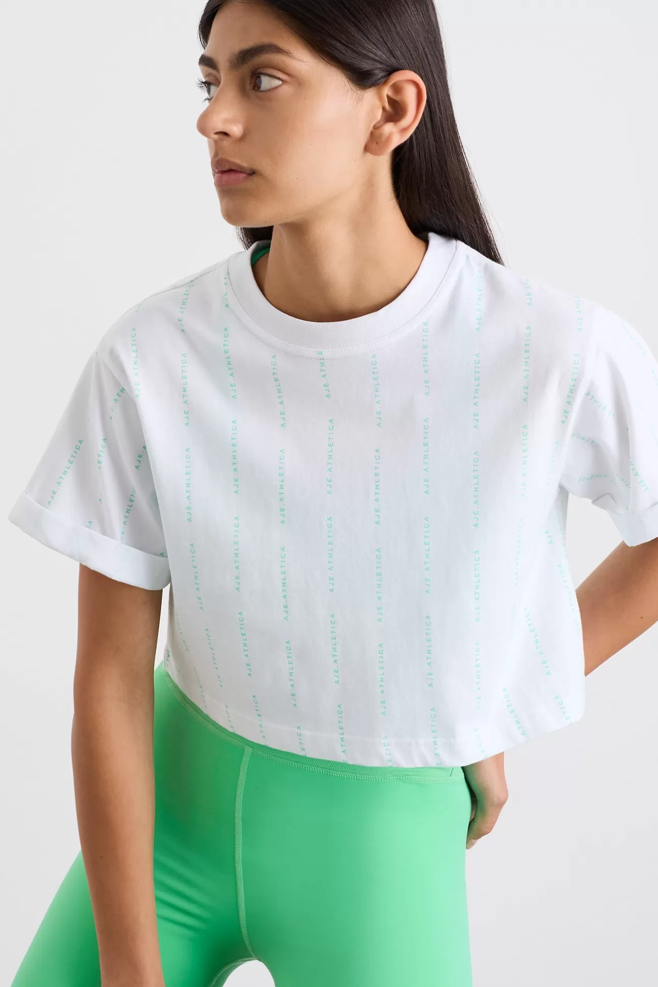 Aje ATHLETICA Pinstripe Crop Tee 105 White Marine Green Flash Sale