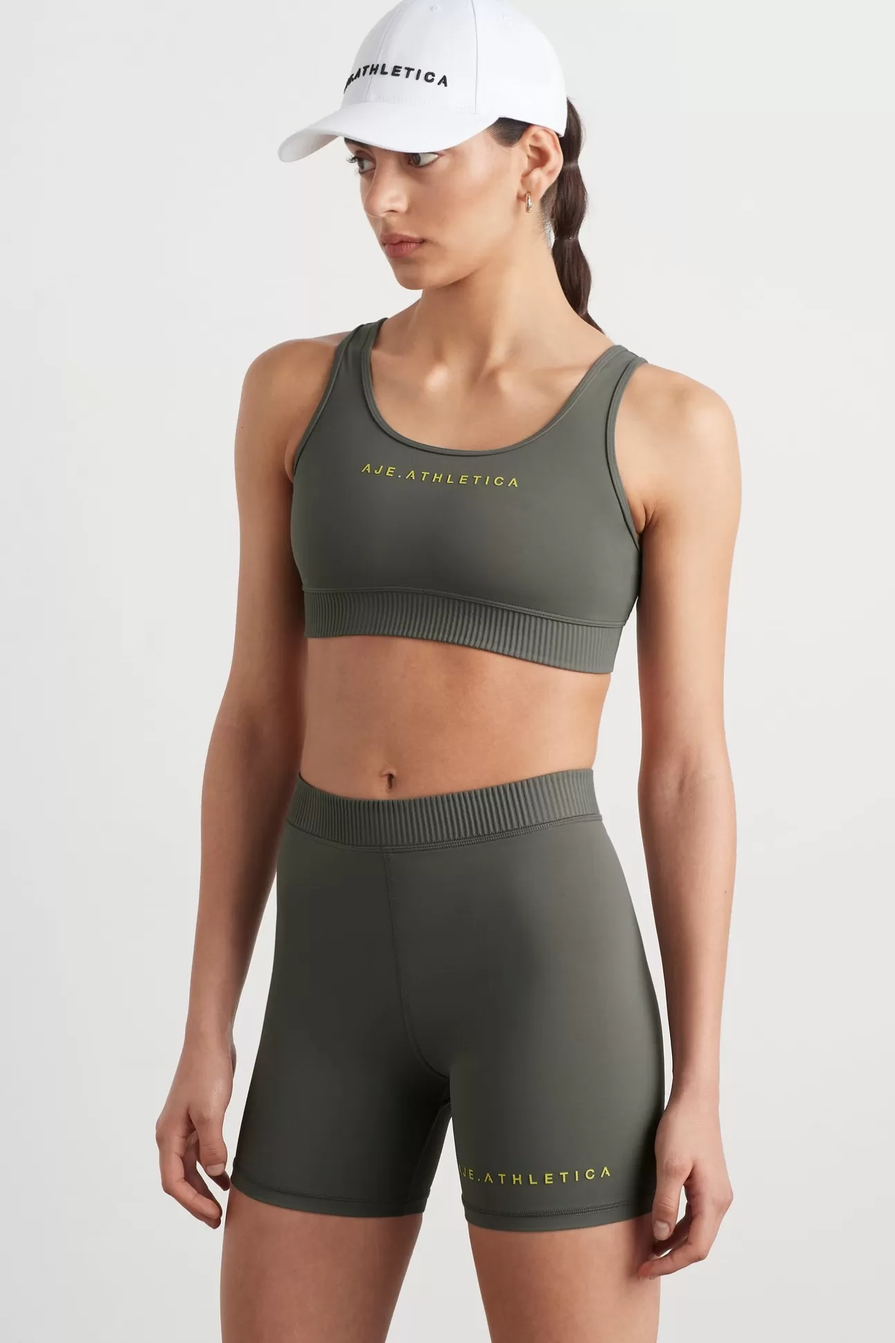 Aje ATHLETICA Pintuck Effect Sports Bra 327 Midnight Grey/Citrus Yellow Discount