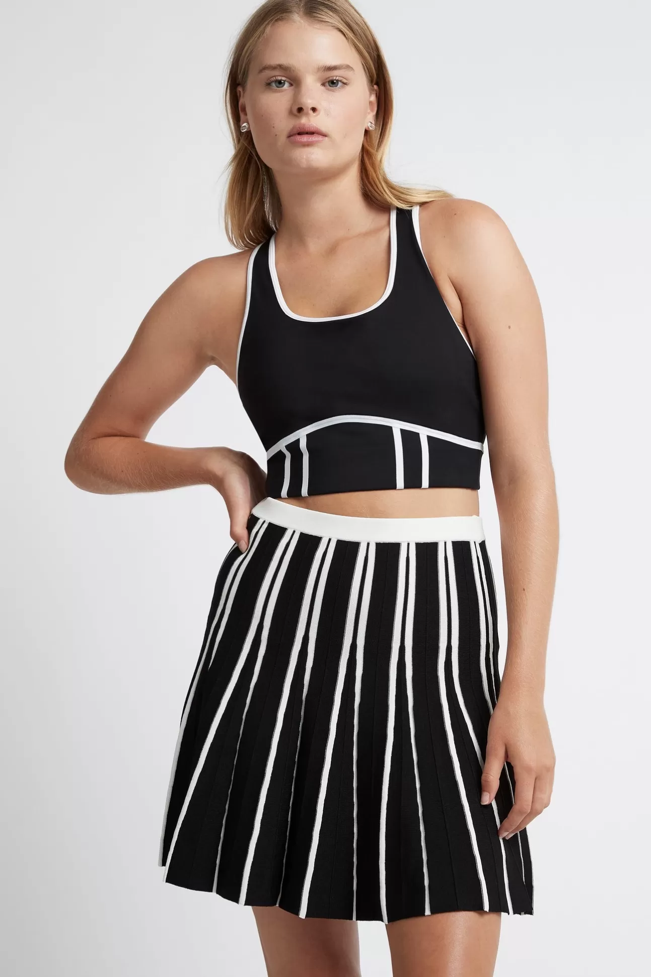 Aje ATHLETICA Pleated Knit Mini Skirt 611 Black/White Fashion