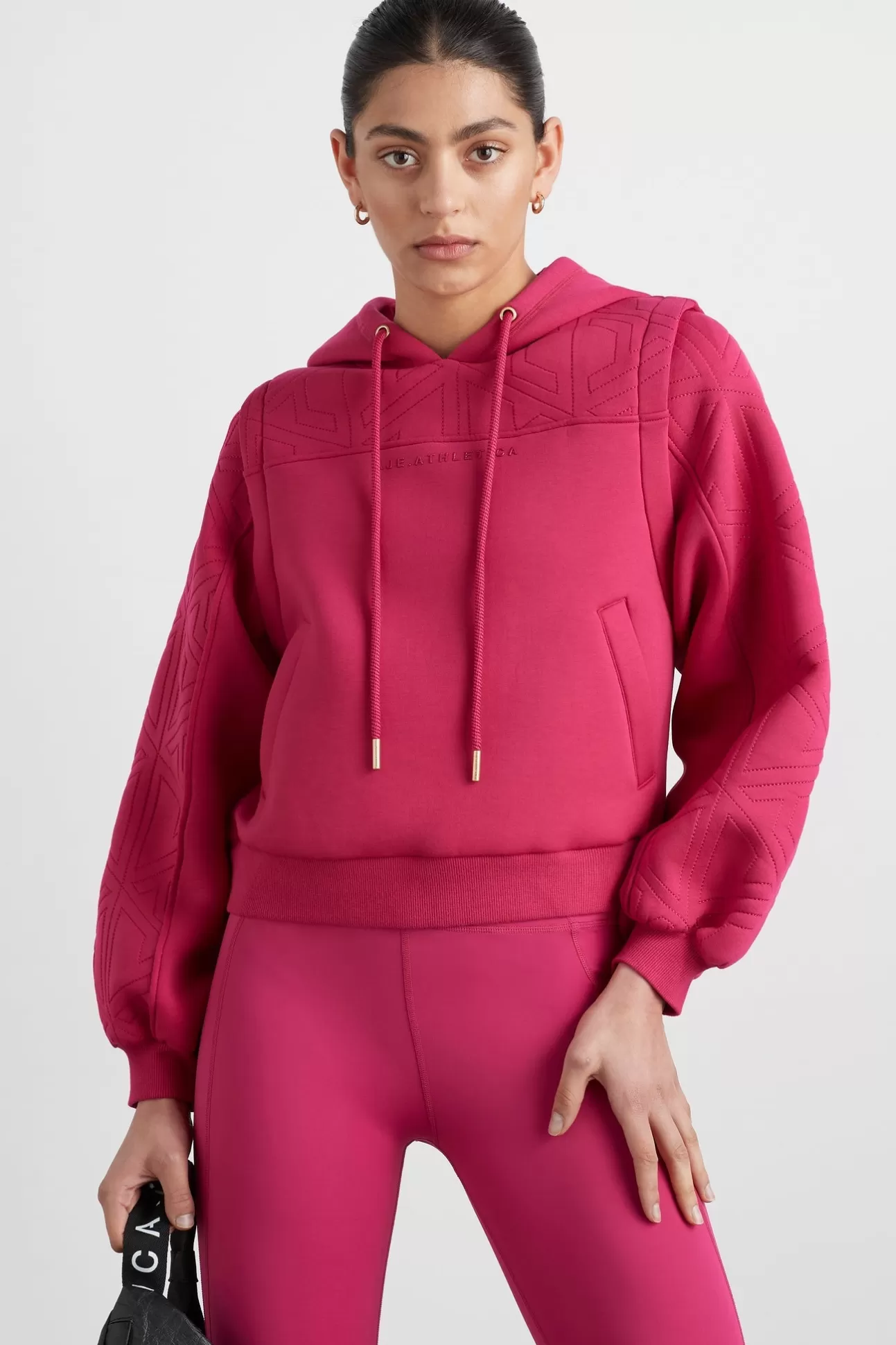 Aje ATHLETICA Quilted Logo Scuba Hoodie 418 Berry Clearance