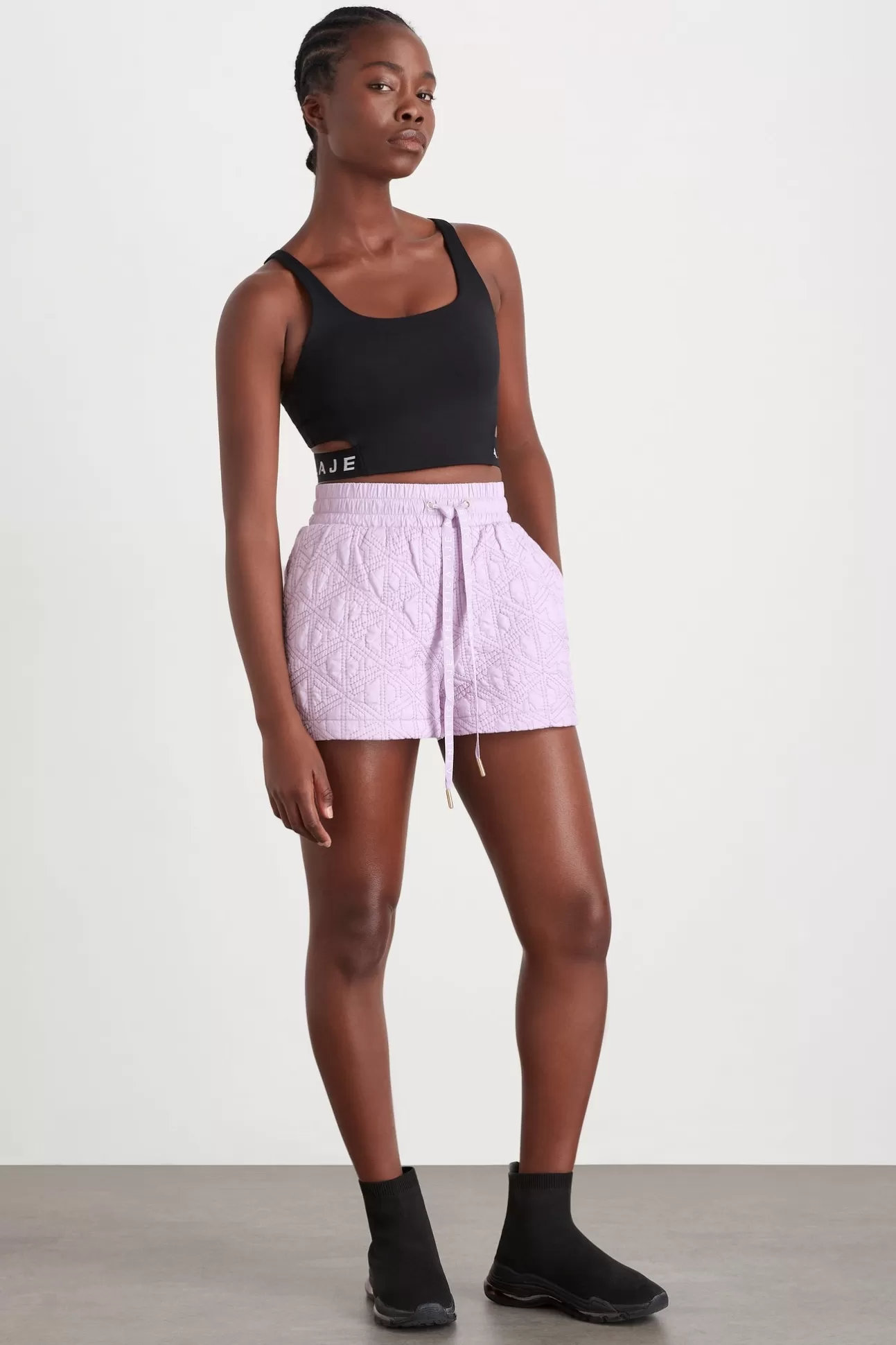 Aje ATHLETICA Quilted Logo Spray Shorts 623 Lavender/White Sale