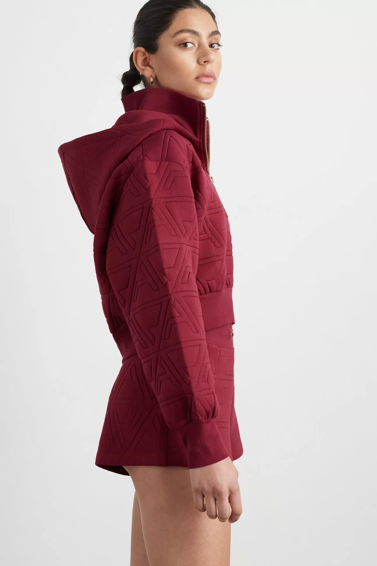 Aje ATHLETICA Quilted Scuba Hoodie 729 Burnt Burgundy Cheap