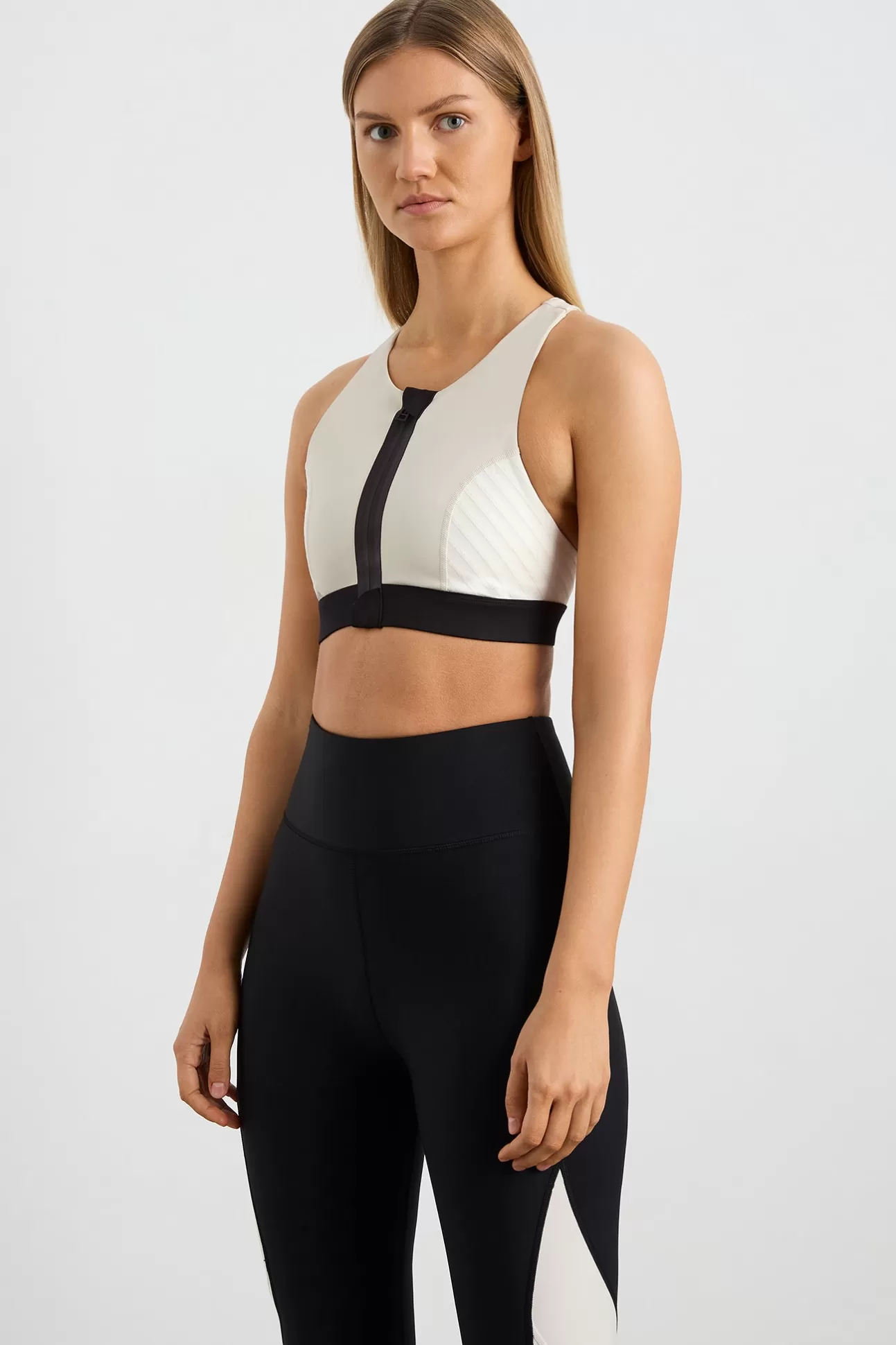 Aje ATHLETICA Quilted Zip Front Bra 304 Moonstone Grey / Ecru / Black Best Sale