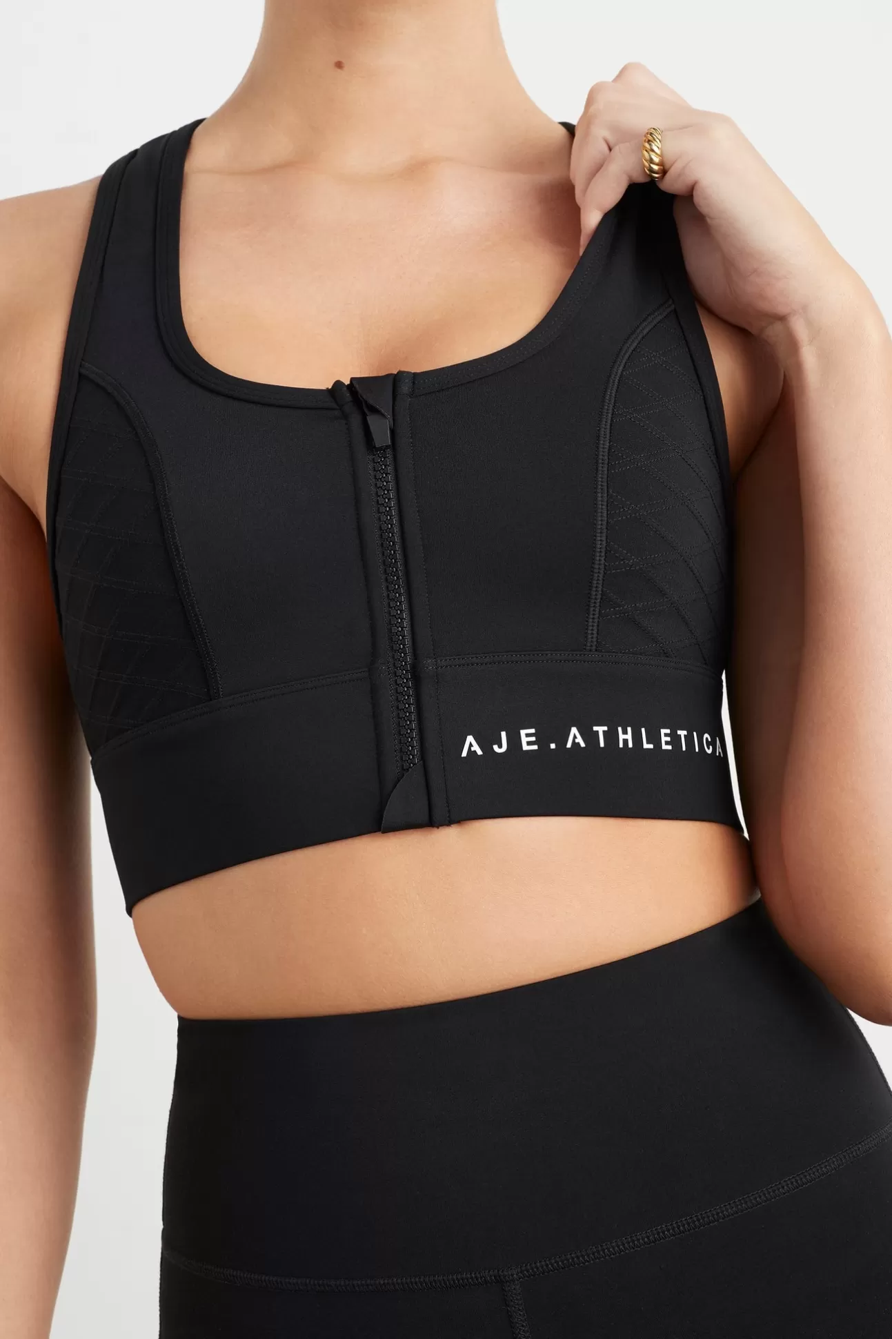 Aje ATHLETICA Quilted Zip Front Bra 329 Black/White Clearance