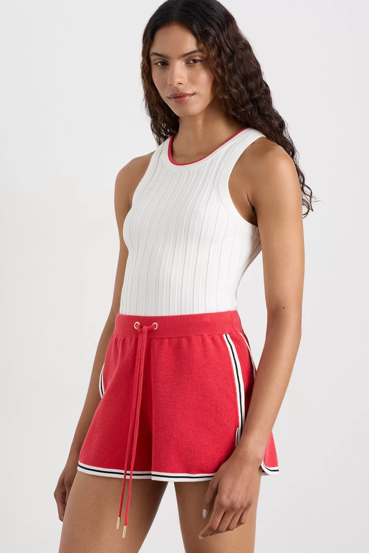 Aje ATHLETICA Racer Split Knit Top 107 White / Passionate Red Clearance