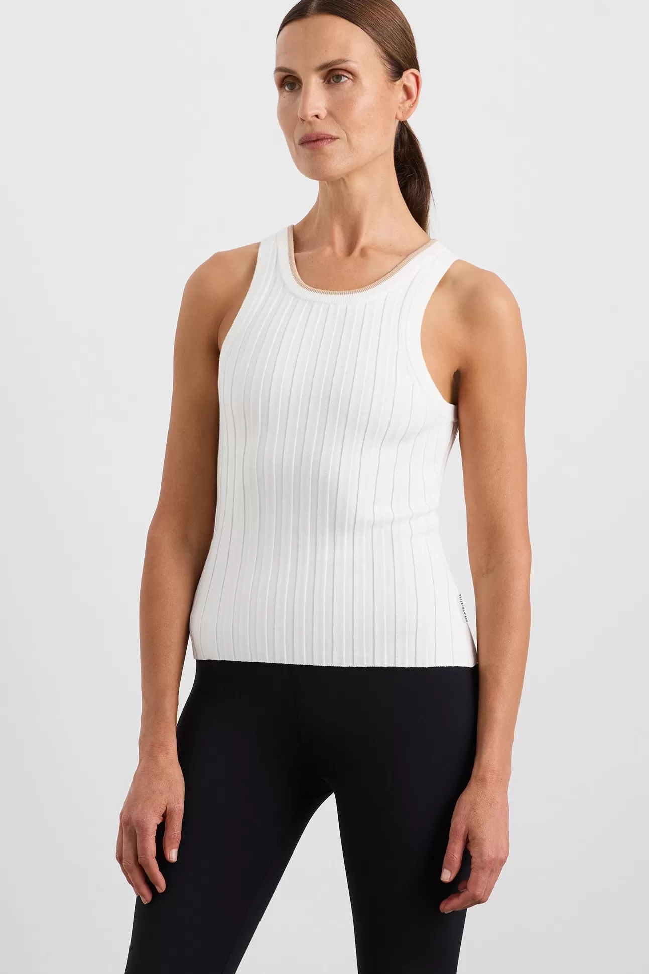 Aje ATHLETICA Racer Split Knit Top 107 White/Natural Tan Best