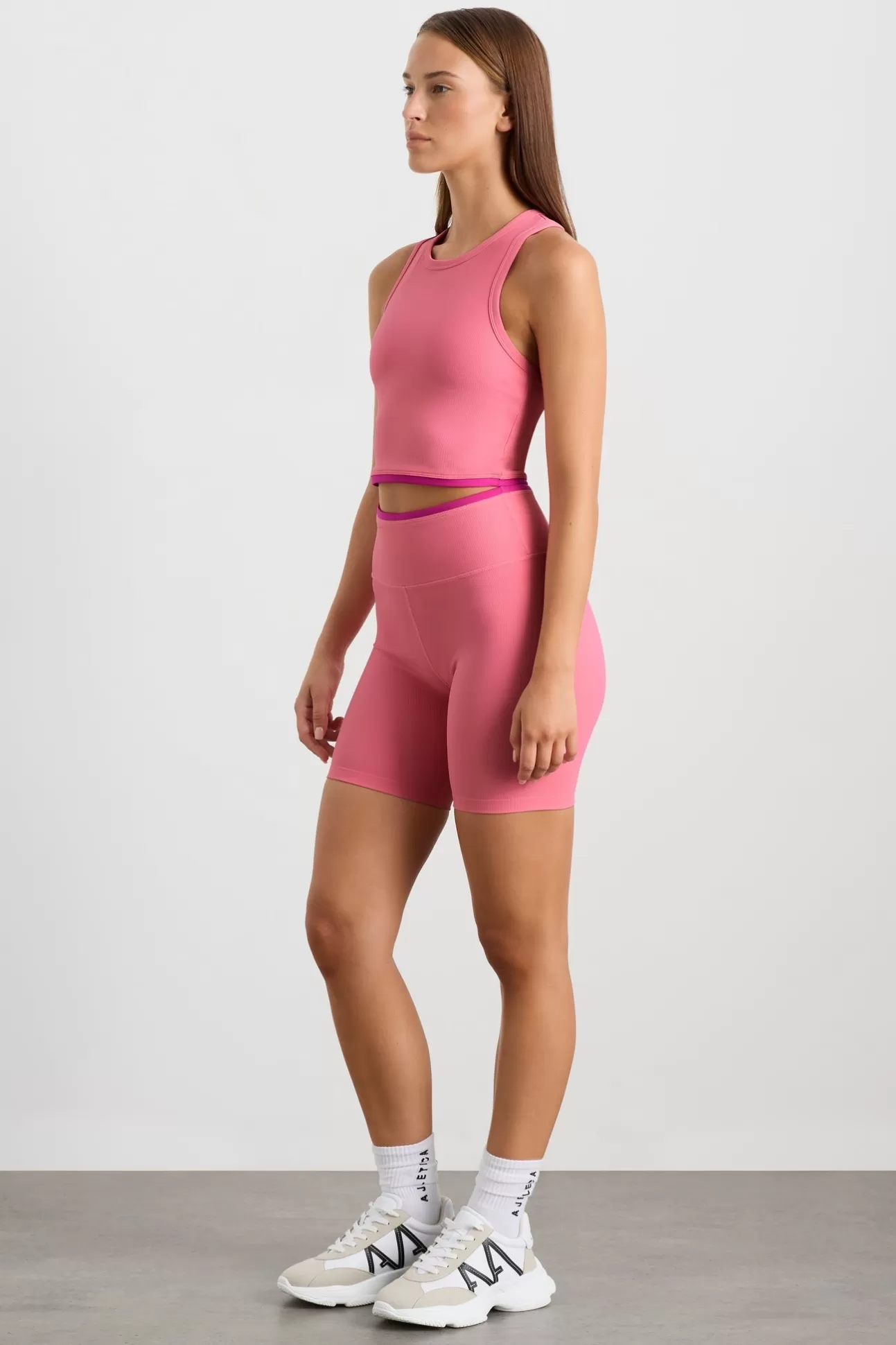 Aje ATHLETICA Ribbed Mid Length Bike Short 601 Deep Blush Cheap