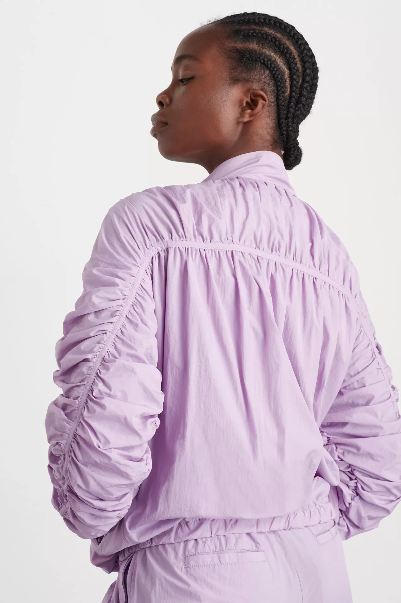 Aje ATHLETICA Ruched Hood Spray Jacket 736 Lavender New