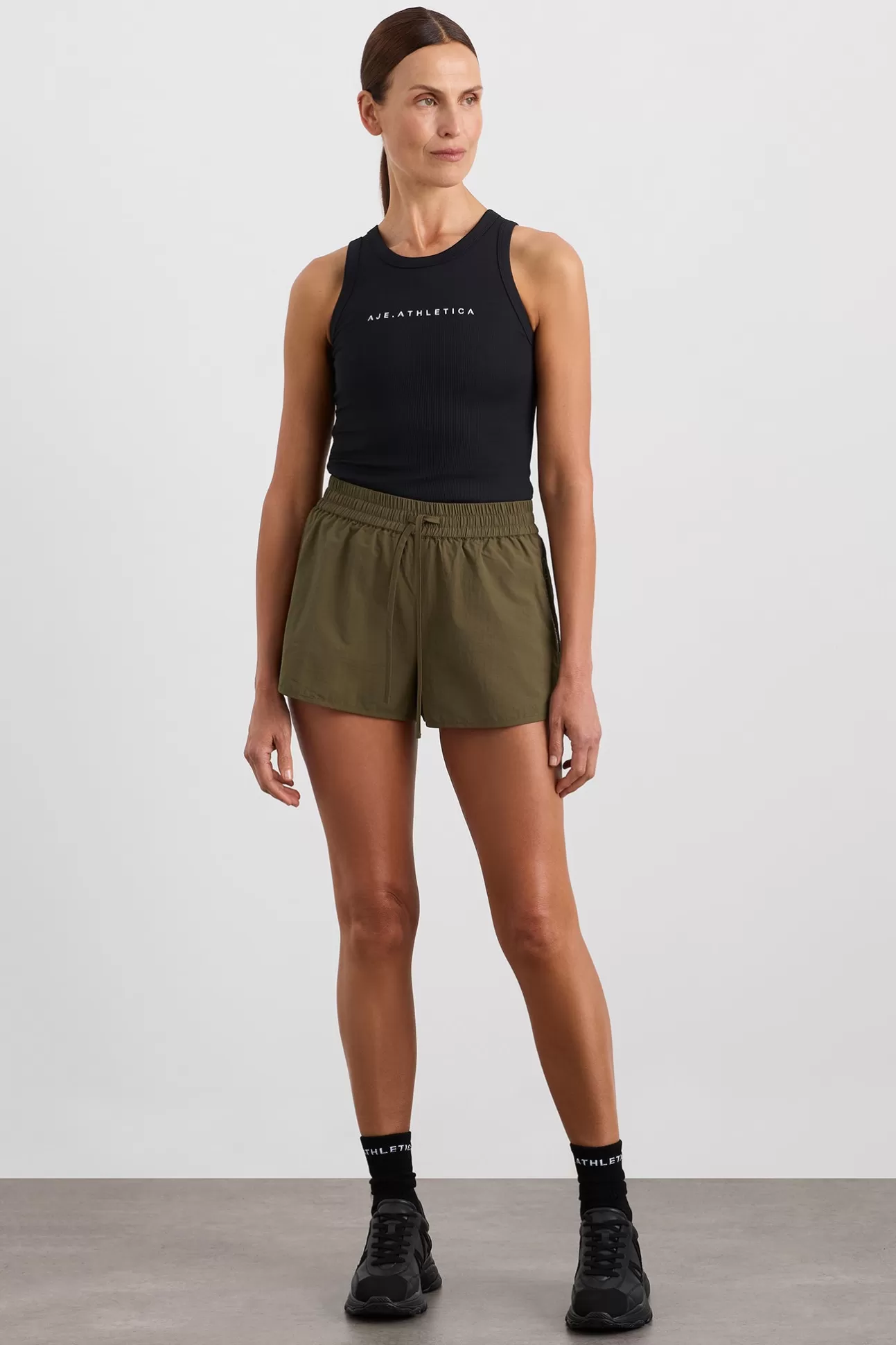 Aje ATHLETICA Running Spray Short 643 Deep Khaki Flash Sale