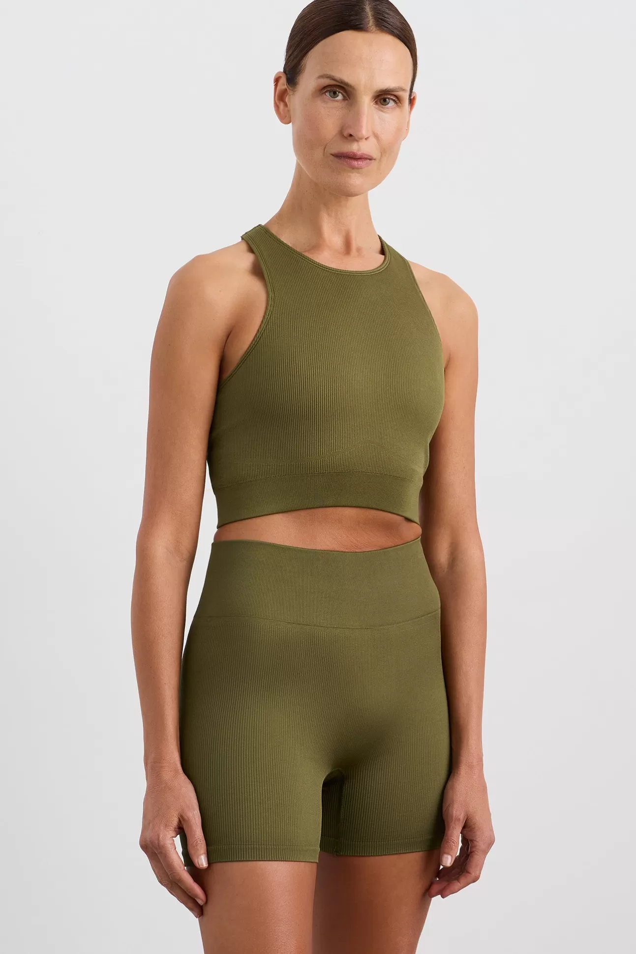 Aje ATHLETICA Seamless Crop Tank 148 Deep Khaki Store